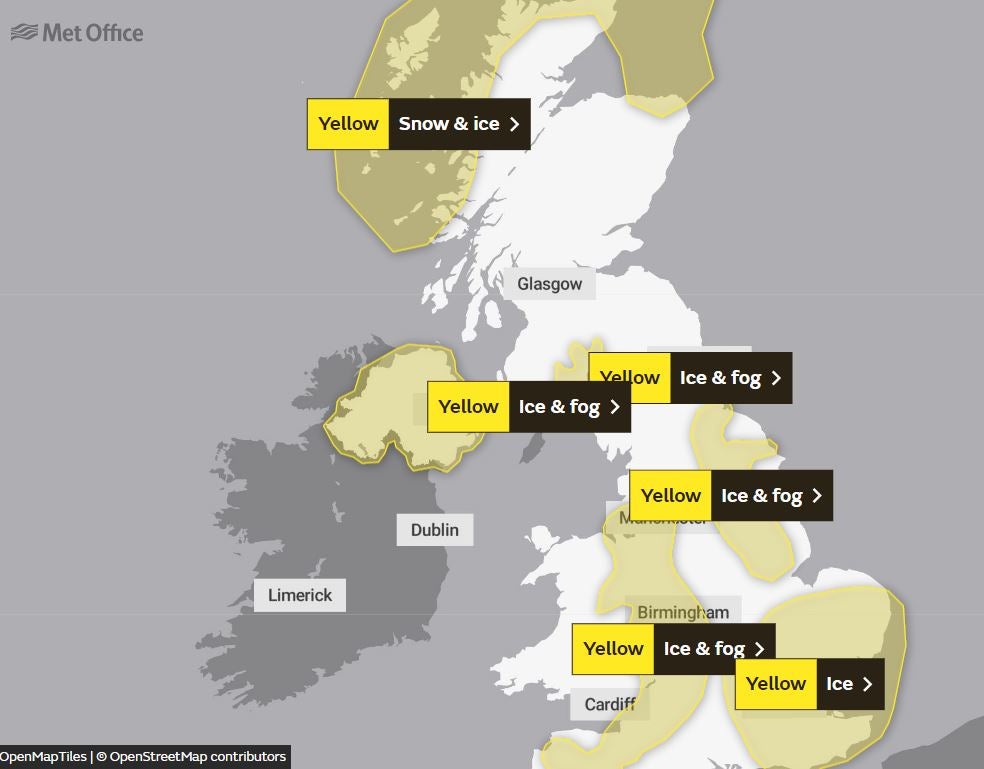 Met Office weather warnings for Monday