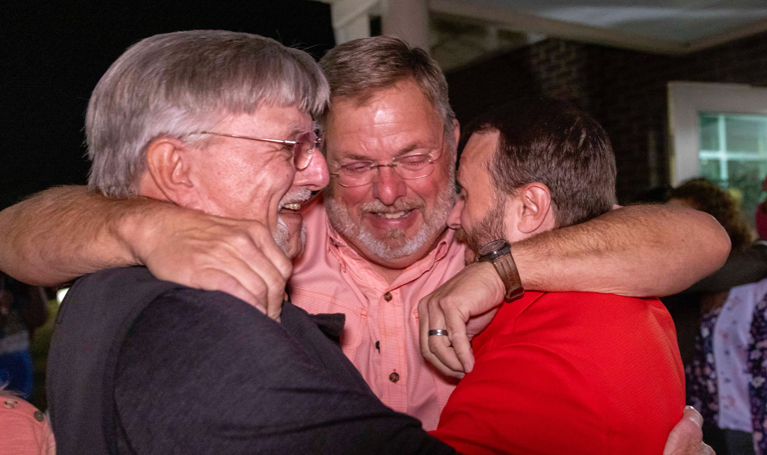 Lee Clark, right, celebrates with family after his release from prison after 25 years