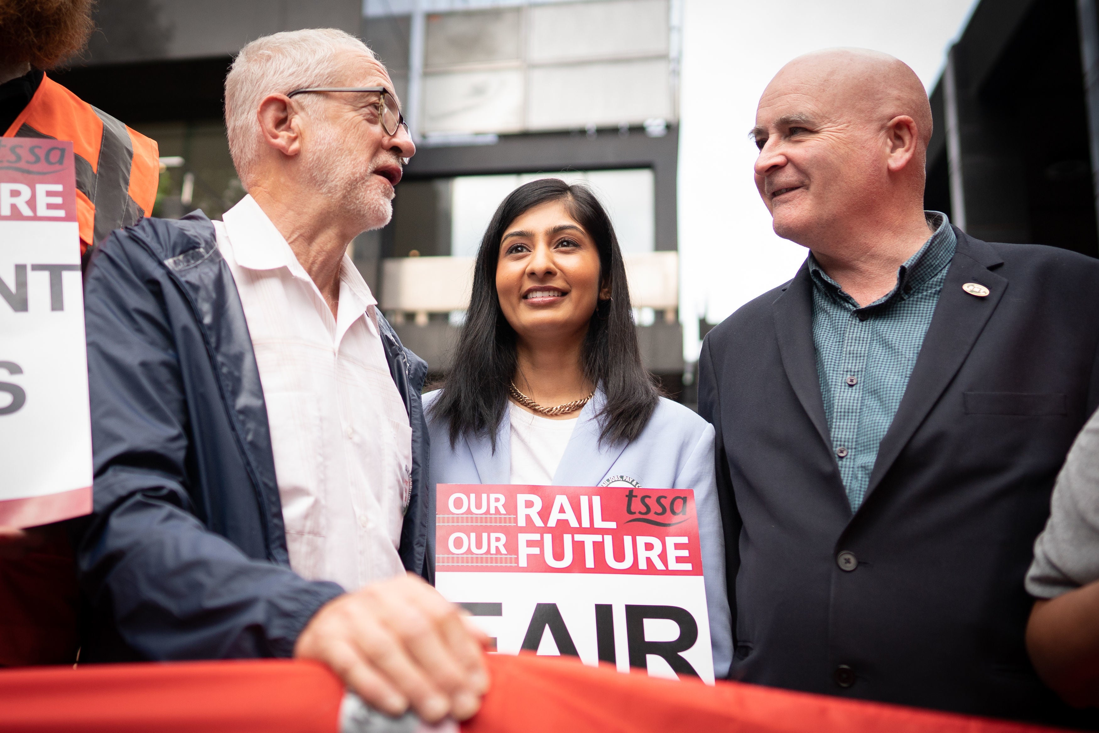 Jeremy Corbyn and Zara Sultana join a picket line