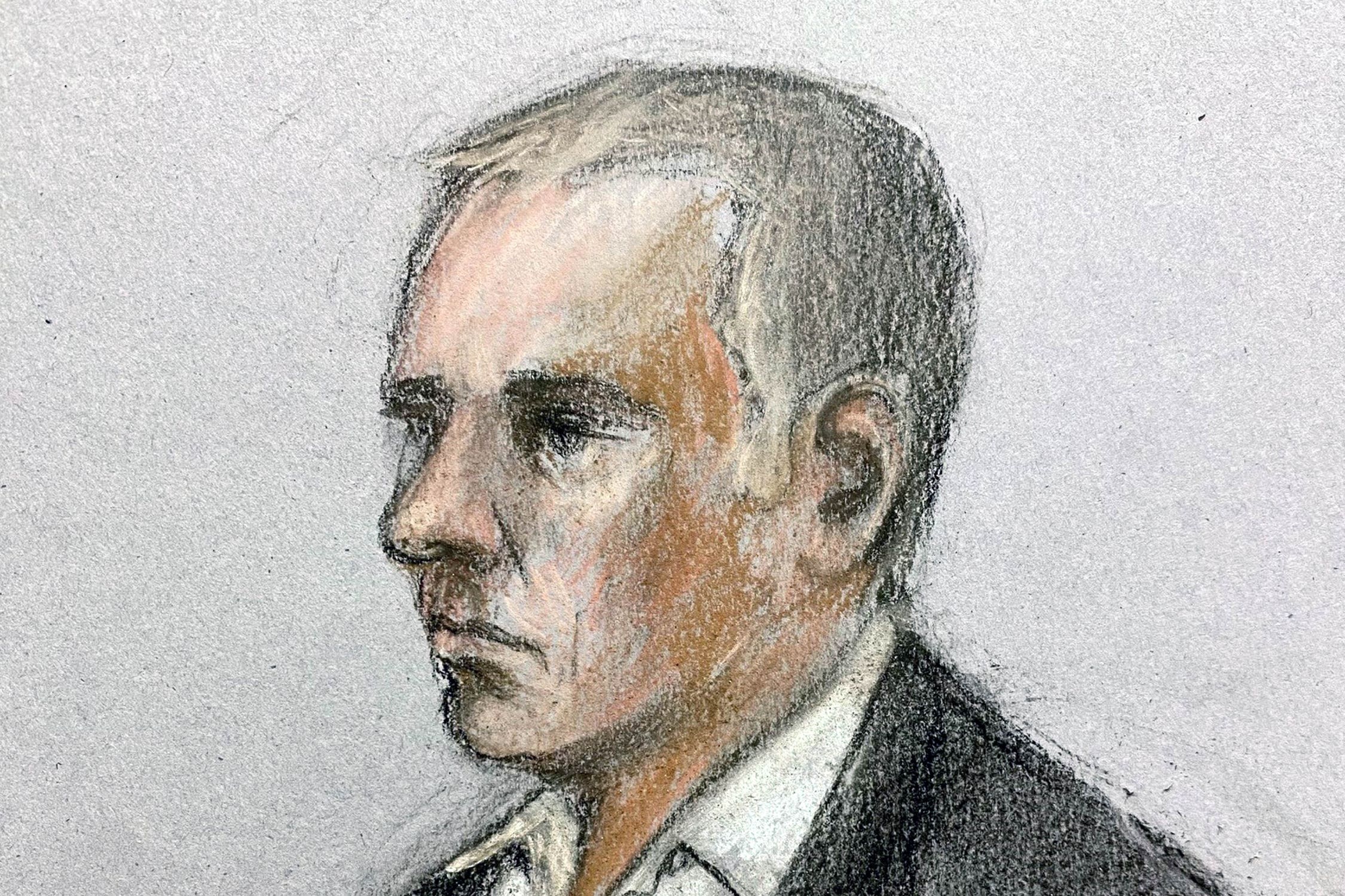 Court artist sketch by Elizabeth Cook of former Sinn Fein councillor Jonathan Dowdall (Elizabeth Cook/PA)
