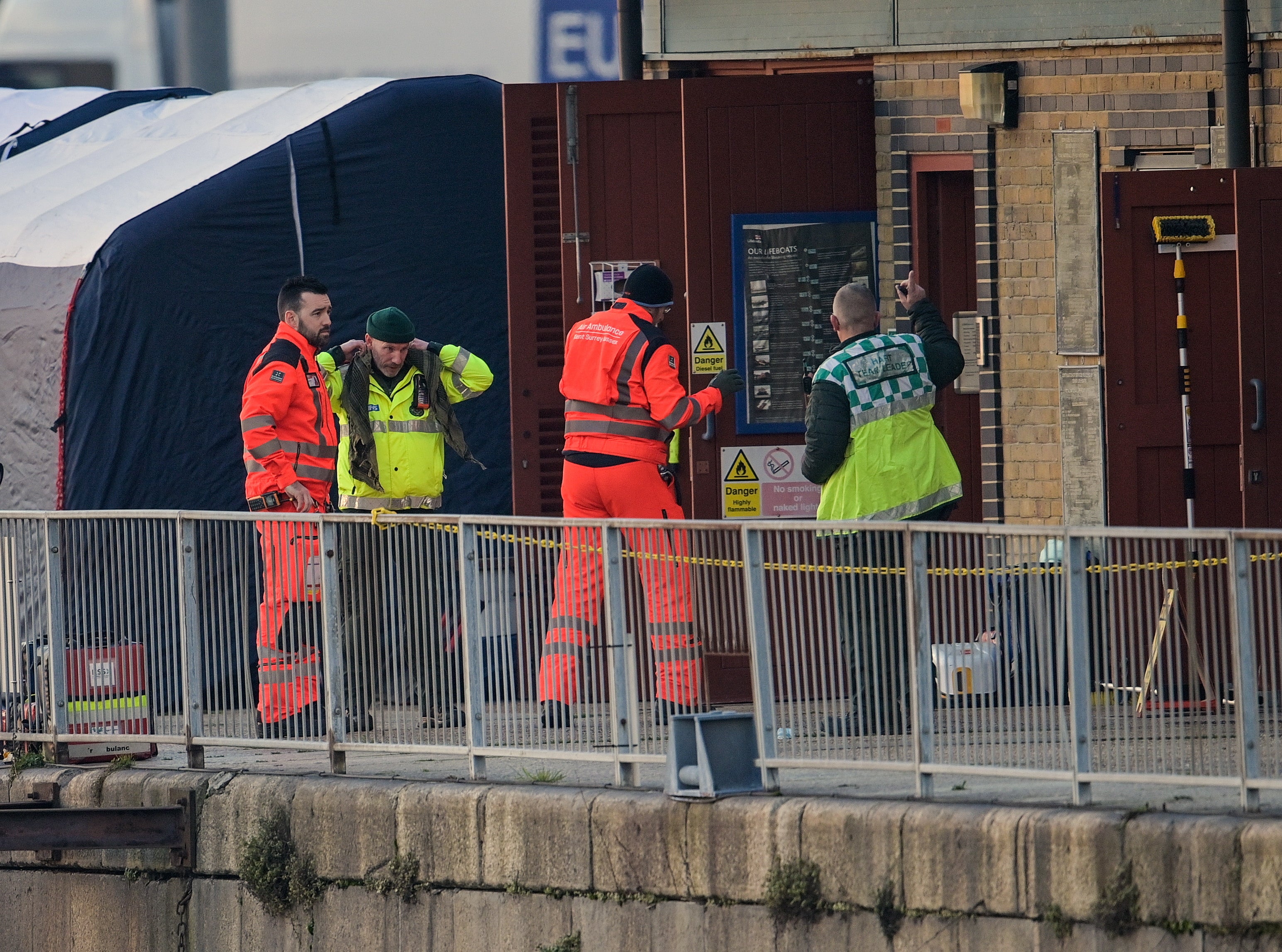 Paramedics and Air Ambulance personnel at Dover Marina, Dover