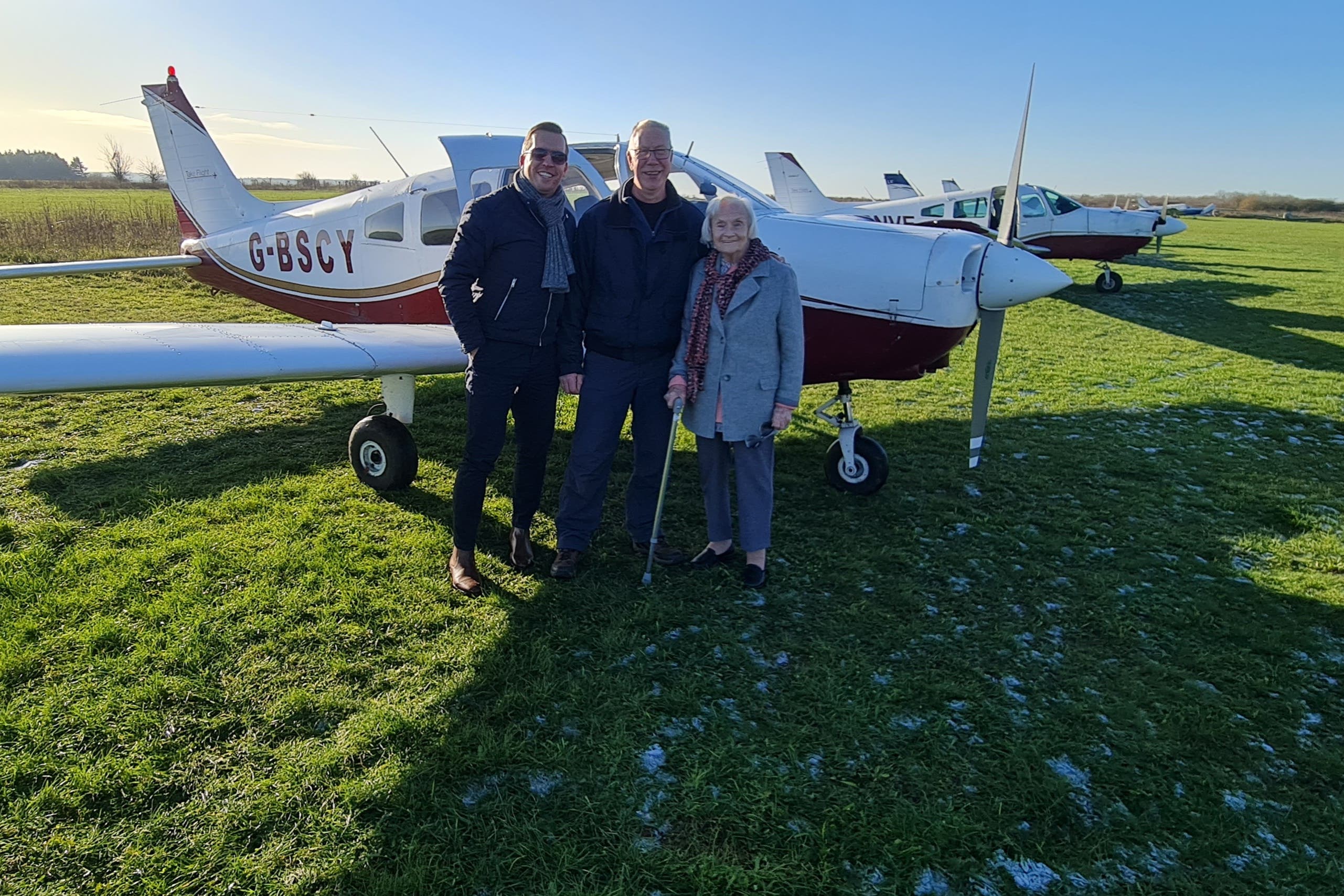 Frances Gilkes, a 94-year-old, was able to complete her lifelong dream to fly a plane following her care home’s ‘Wishing Tree’ initiative (PA)