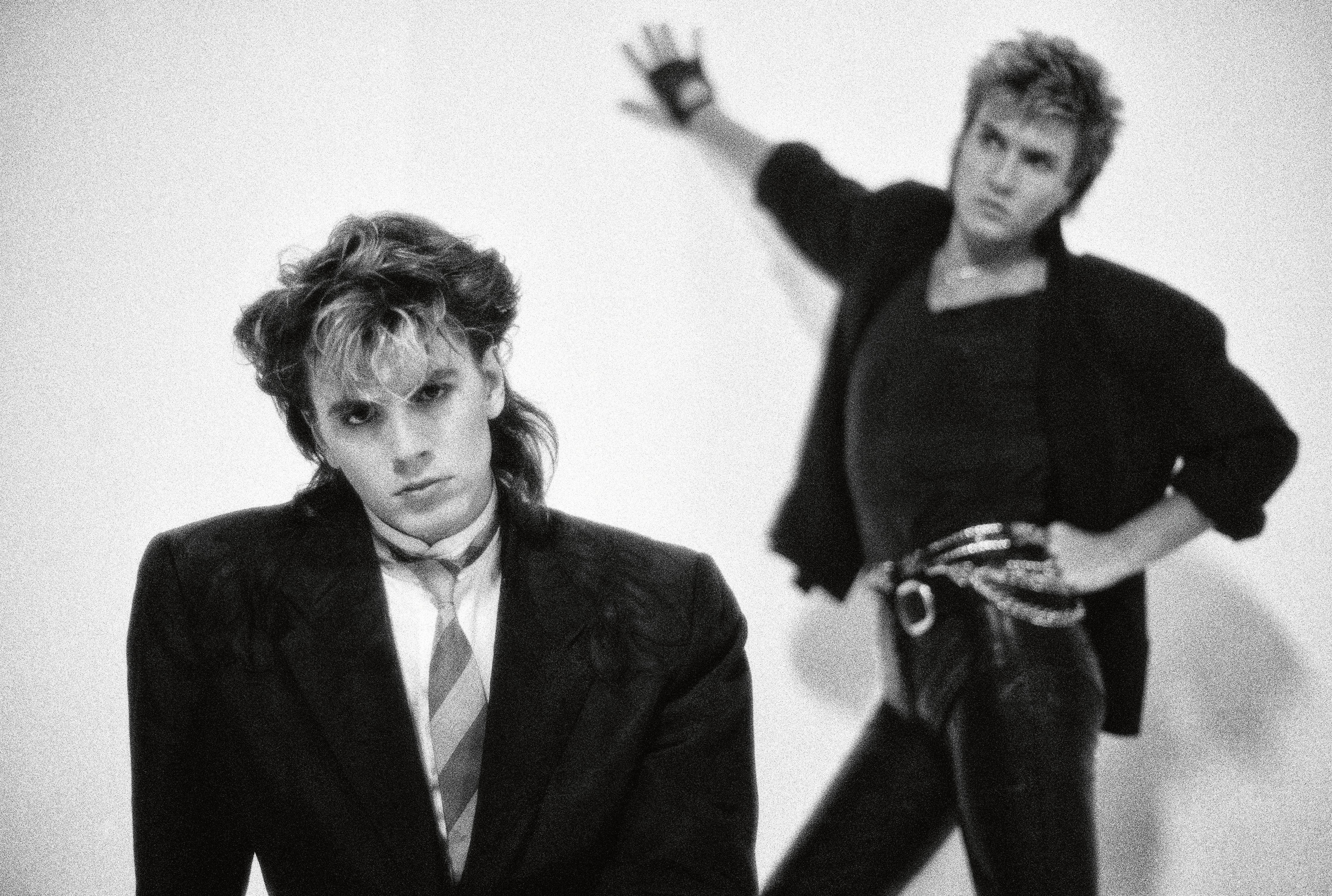 John Taylor and Simon Le Bon in an empty TV studio, New York City, 1984