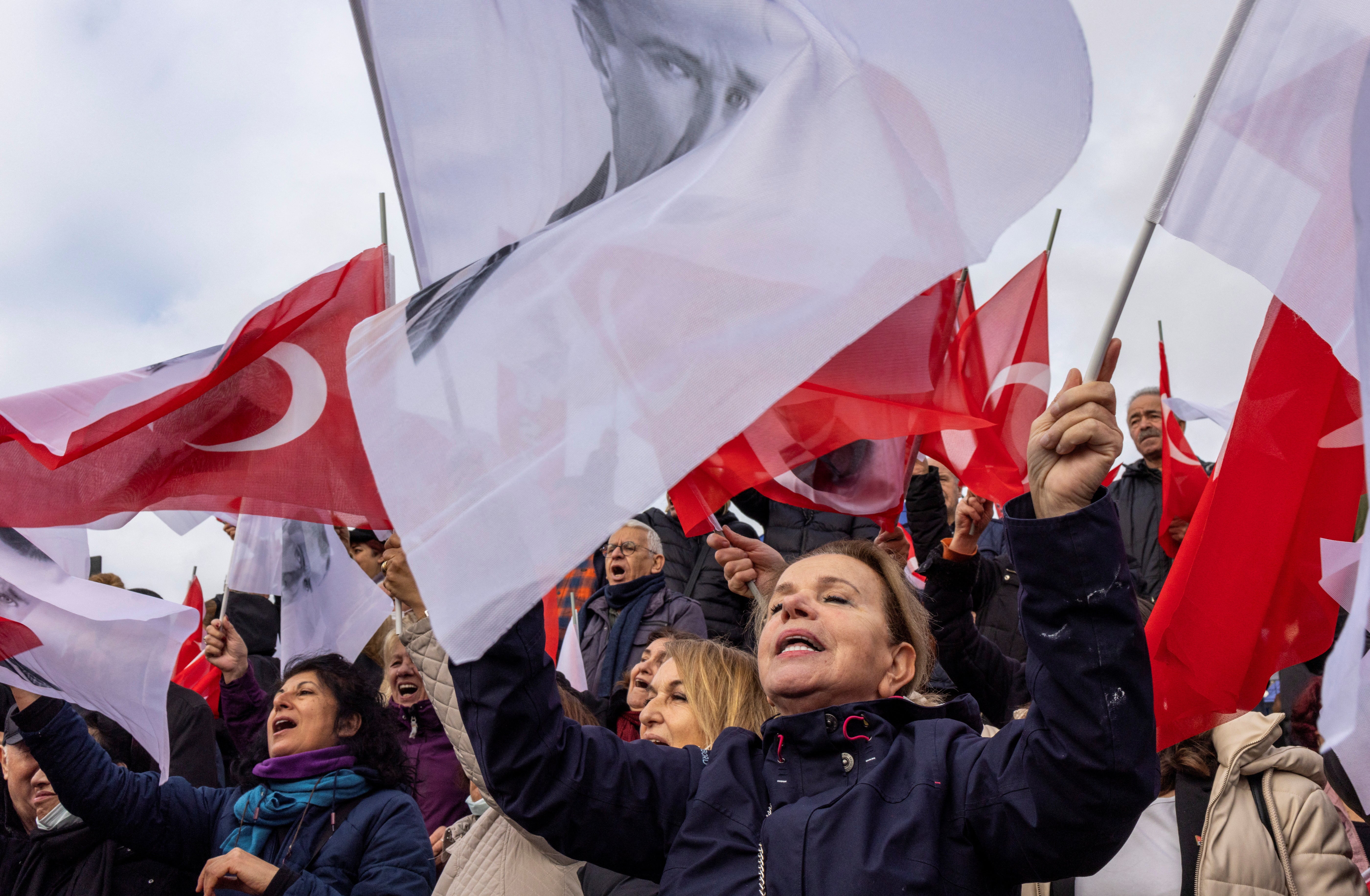 Supporters of Ekrem Imamoglu demonstrate in Istanbul on Wednesday