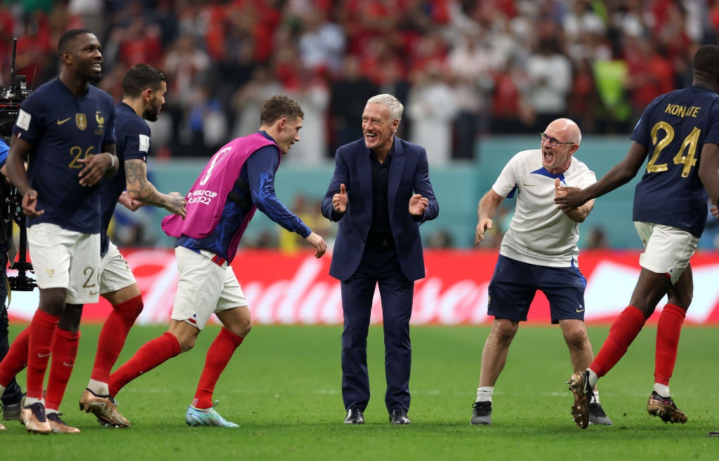 Deschamps celebrates with the team