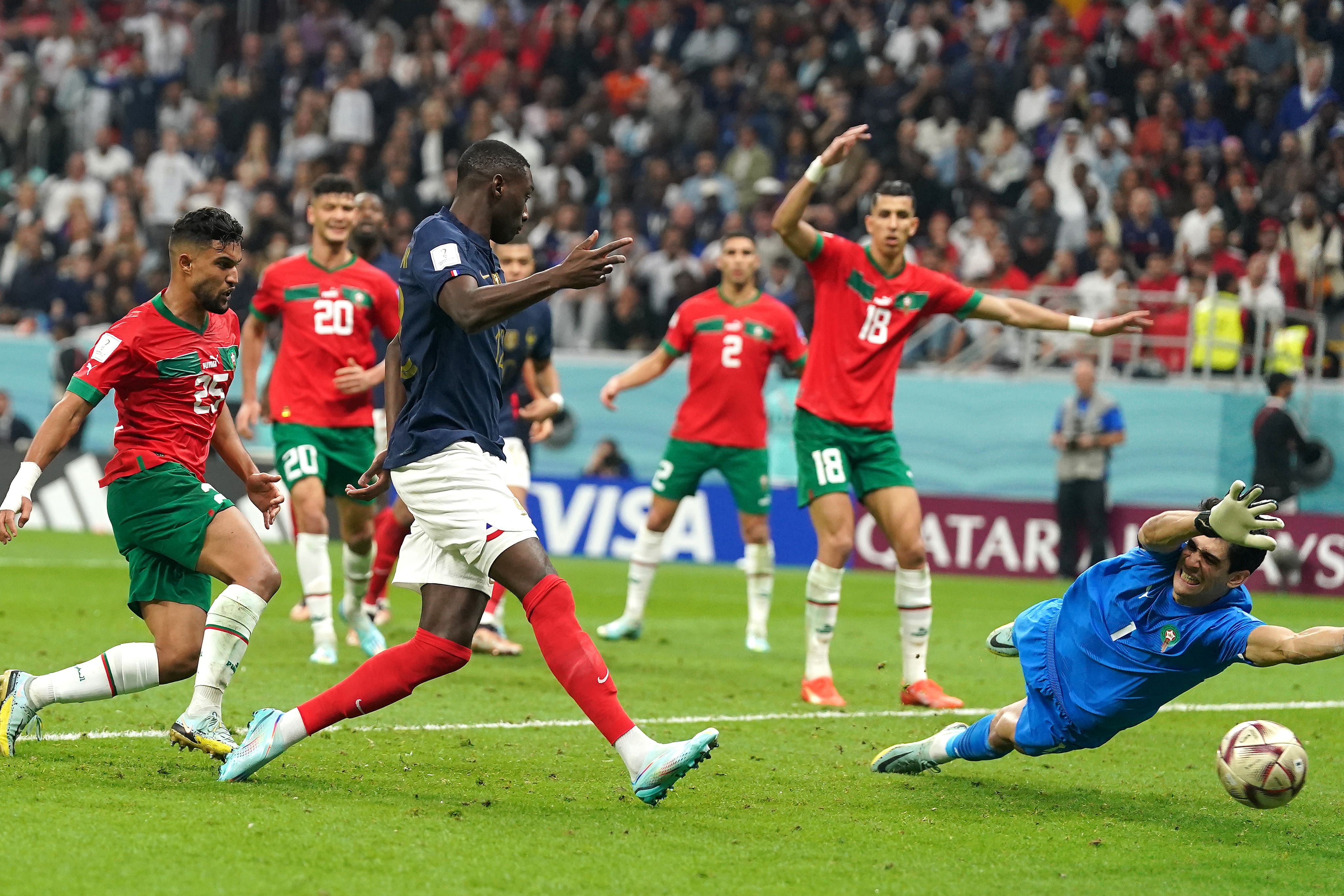 Randal Kolo Muani strokes home against Morocco to complete a piece of World Cup trivia (Adam Davy/PA)