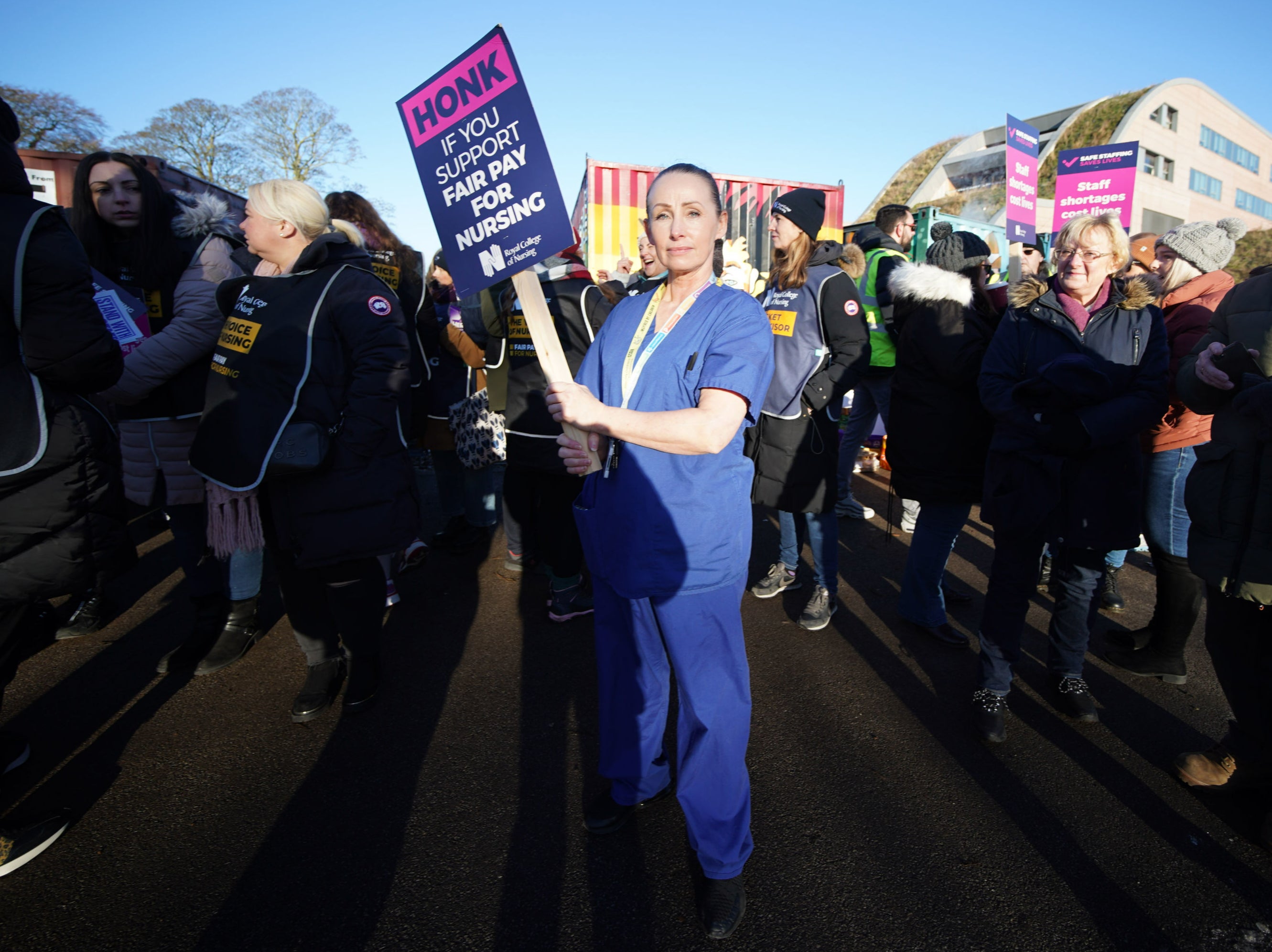 Members of the Royal College of Nursing (RCN) on the picket line outside the Alder Hey Children's Hospital in Liverpool