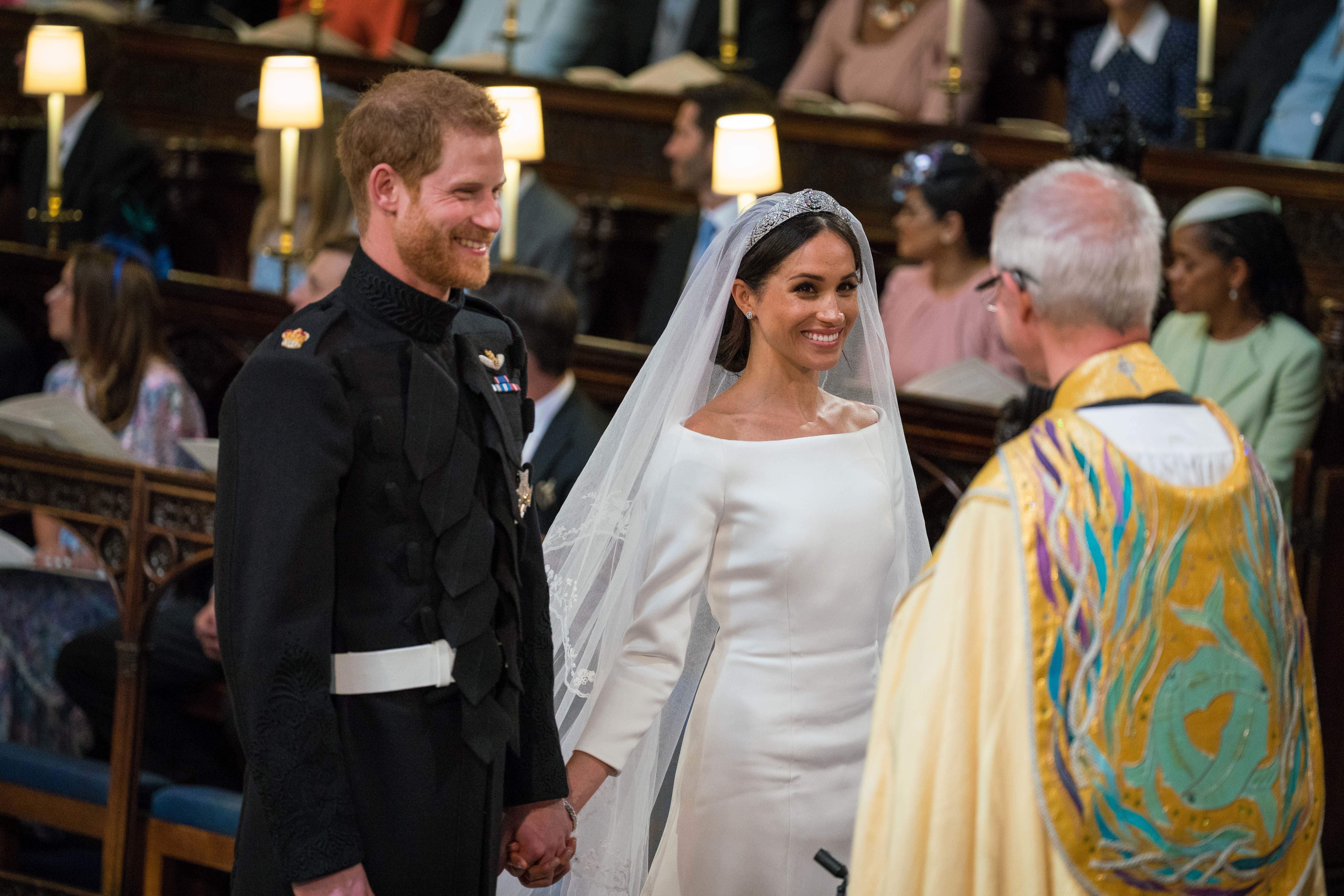 Sharing the private wedding speech for the first time, Meghan said that she gave it on the night of her wedding to Harry, describing doing so as ‘atypical’ for a bride in the UK (Dominic Lipinski/PA)