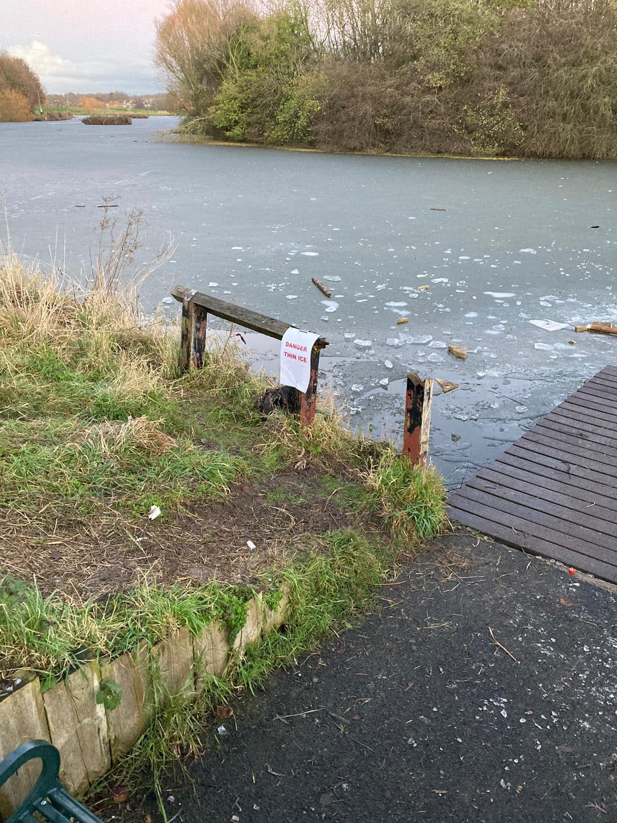 Children were also seen on the lake when fire services arrived