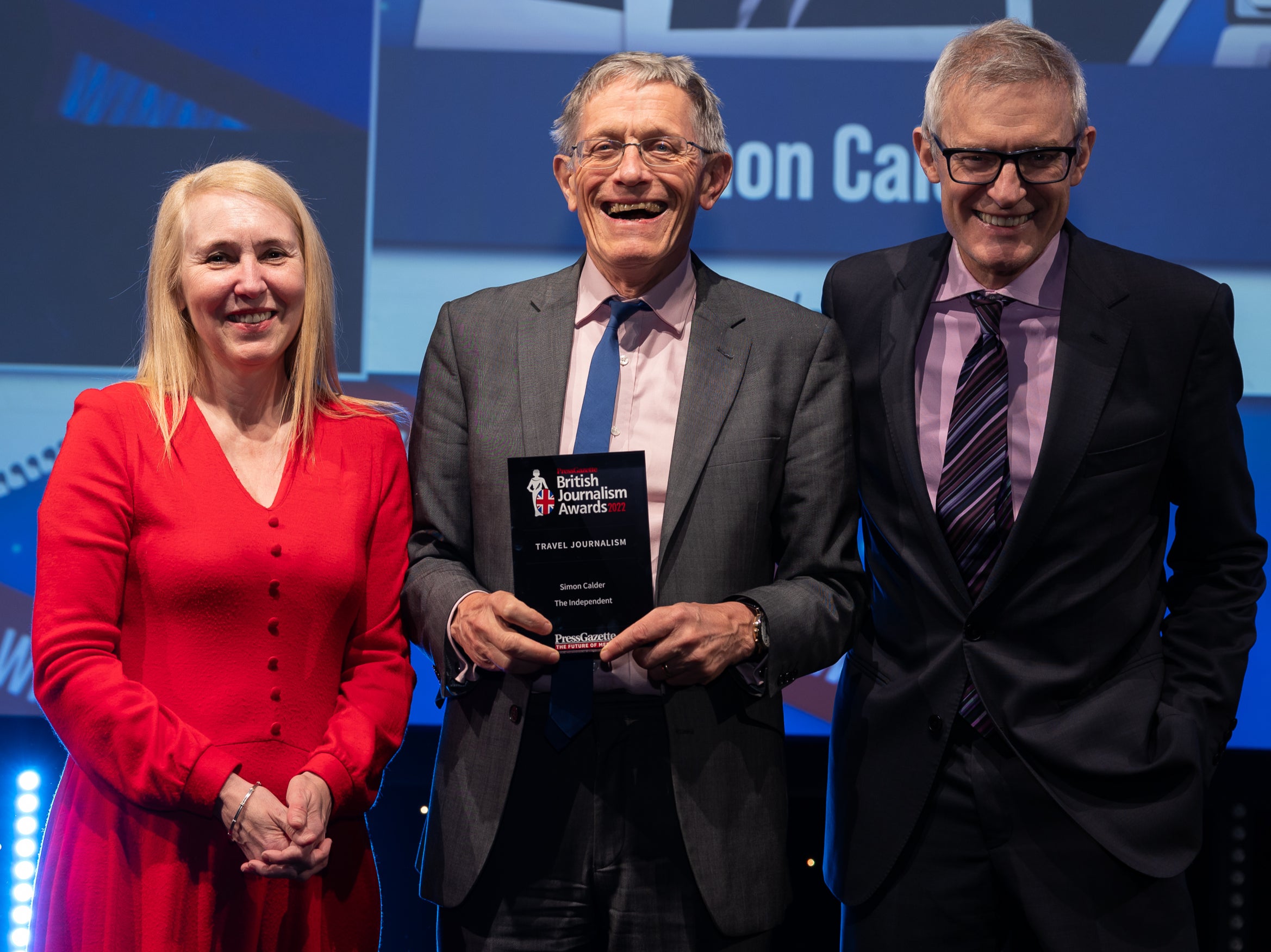 Simon Calder with awards presenter Jeremy Vine