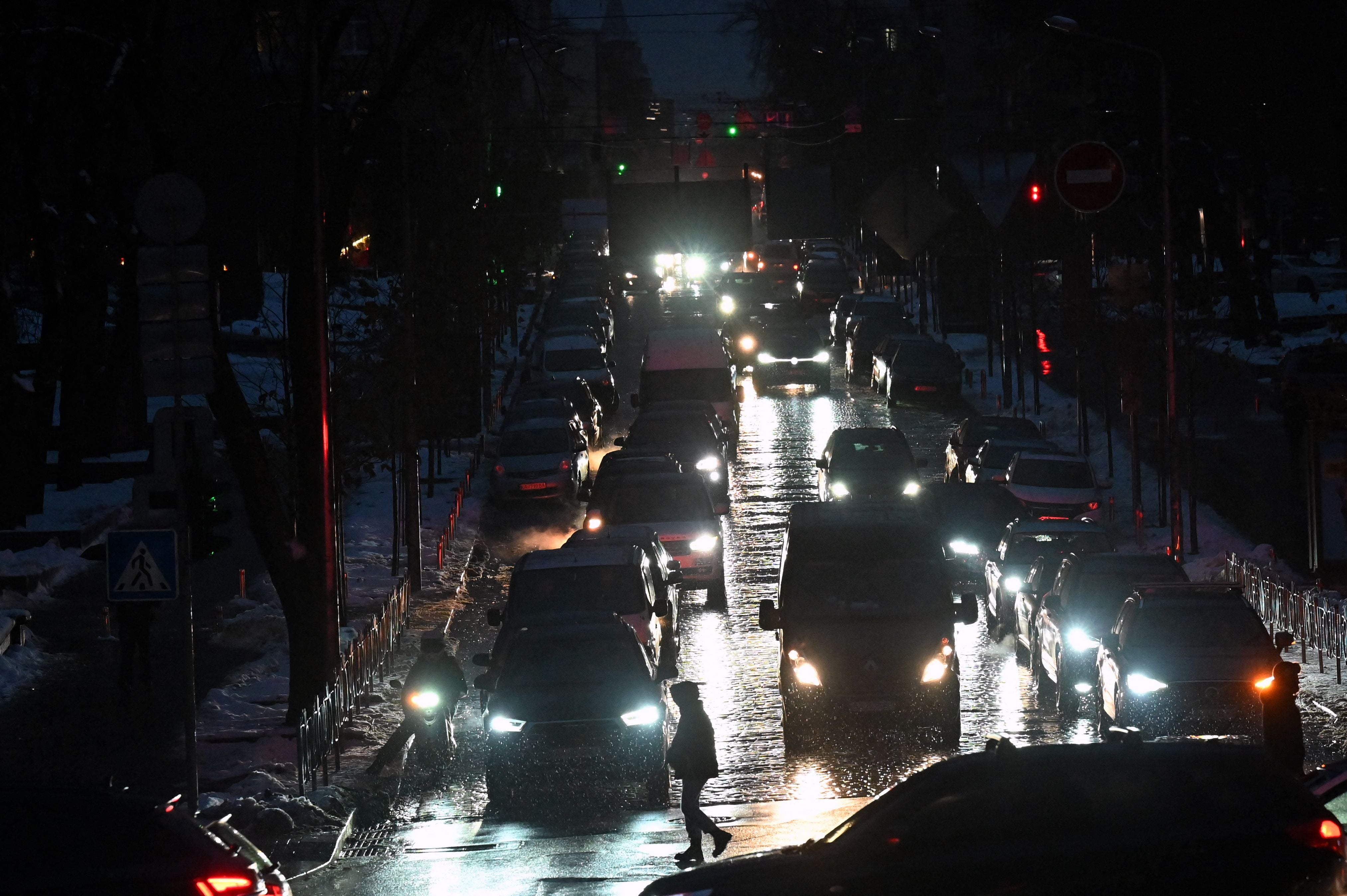 A traffic jam in Kyiv on Friday afternoon