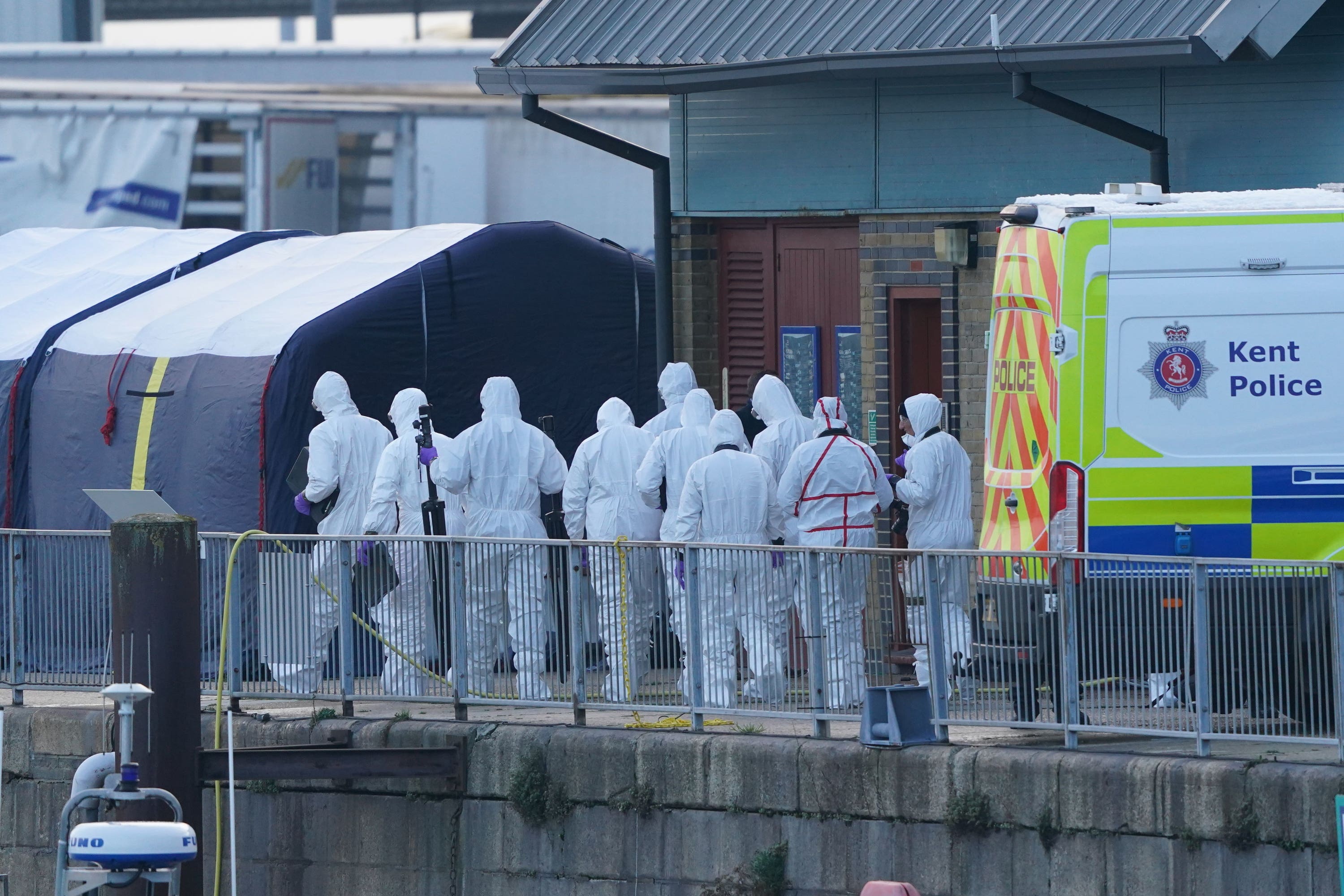 Police officers at the Port of Dover after four people died in the tragedy