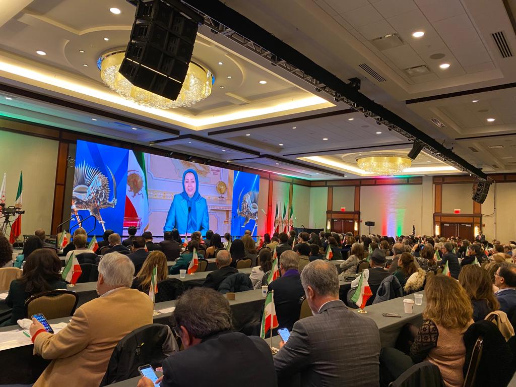 Maryam Rajavi speaks to supporters of the 2022 Iranian uprising at a summit in Washington DC