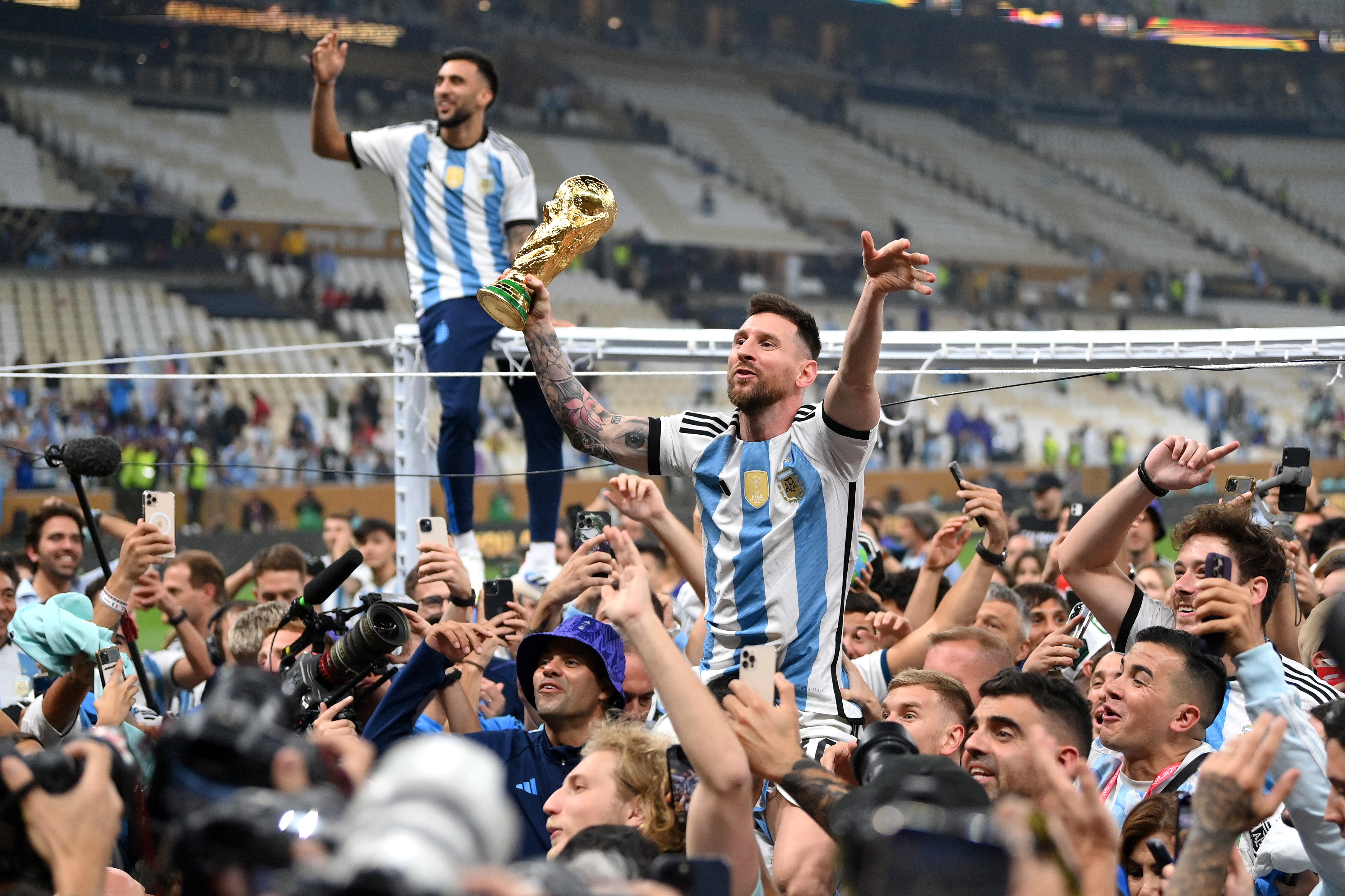 Lionel Messi celebrates winning the World Cup