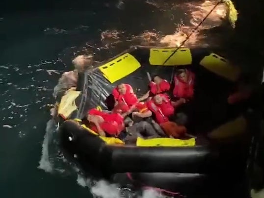 People rescued after a Royal Thai Navy ship sank on Sunday