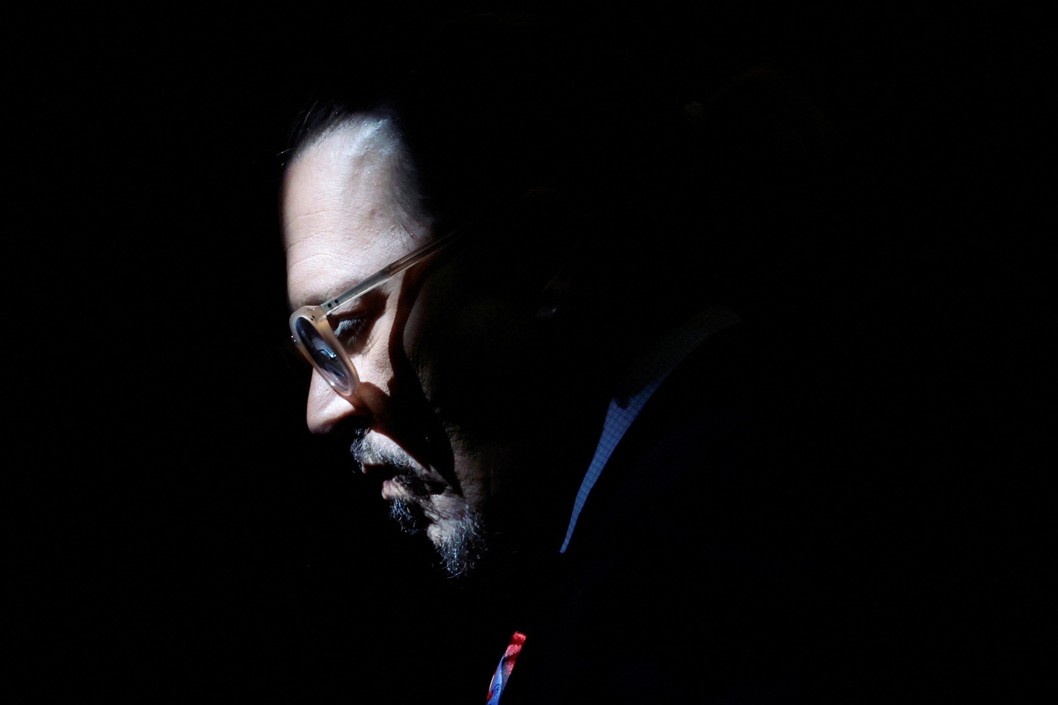 Johnny Depp during his defamation trial against his ex-wife Amber Heard, at the Fairfax County Circuit Courthouse in Fairfax, Virginia, US