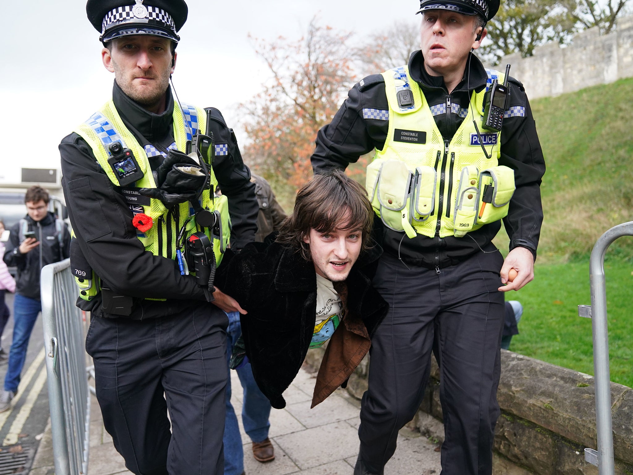 Police detain Patrick Thelwell in York on 9 November