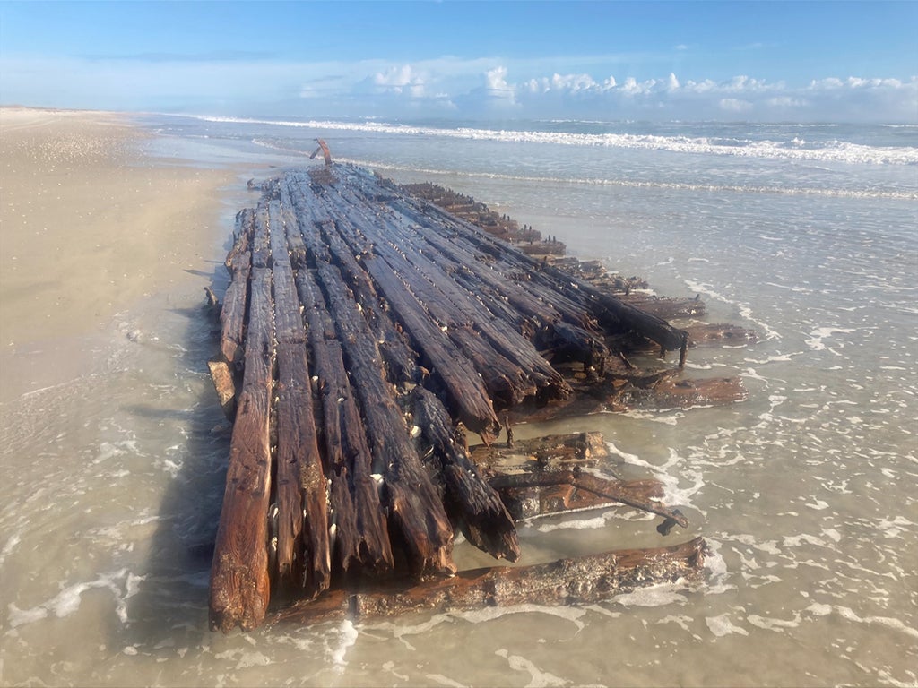 Part of a shipwreck was revealed at a North Carolina beach