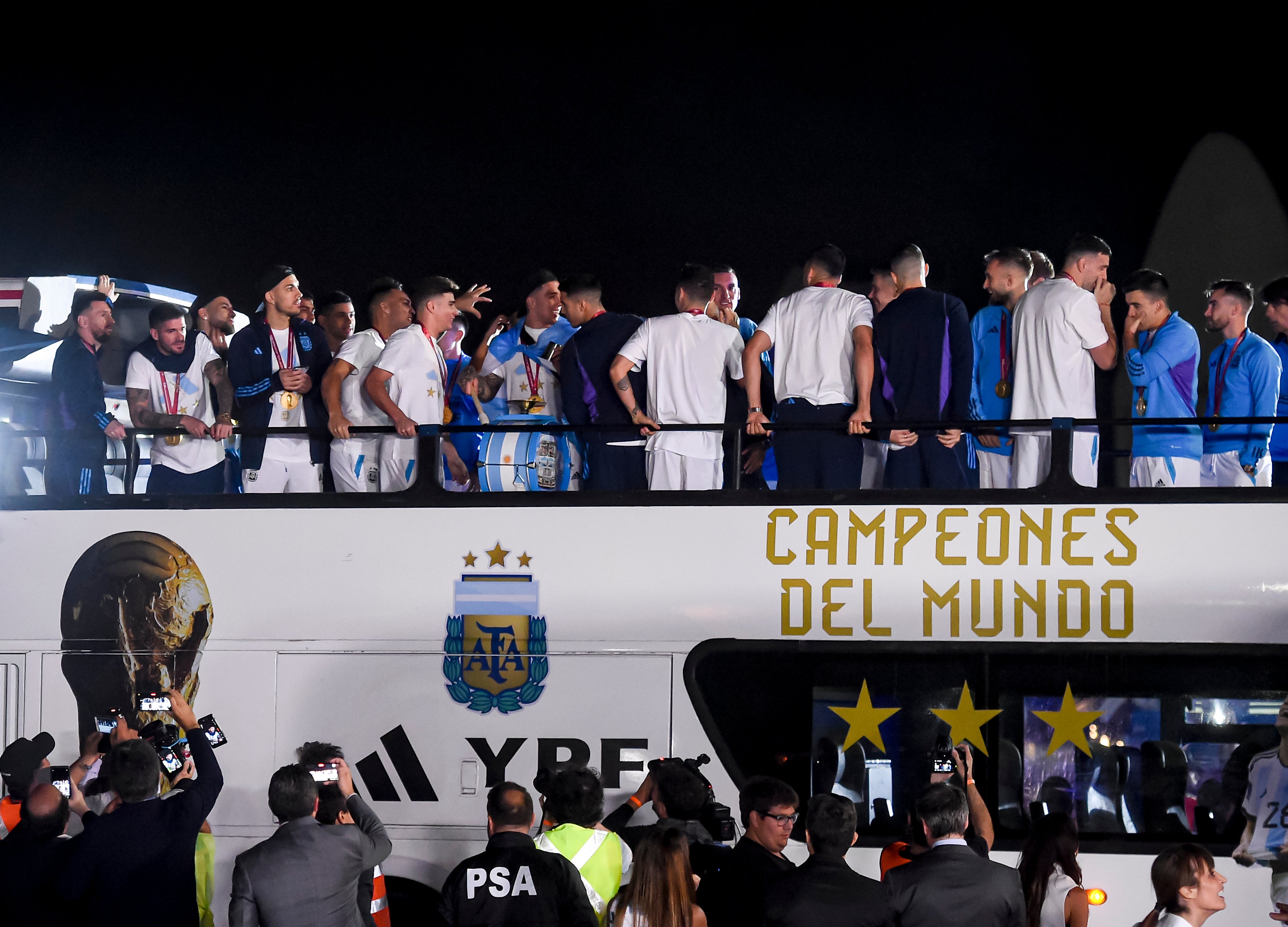 The team were transported on an open-top bus with the route packed with fans