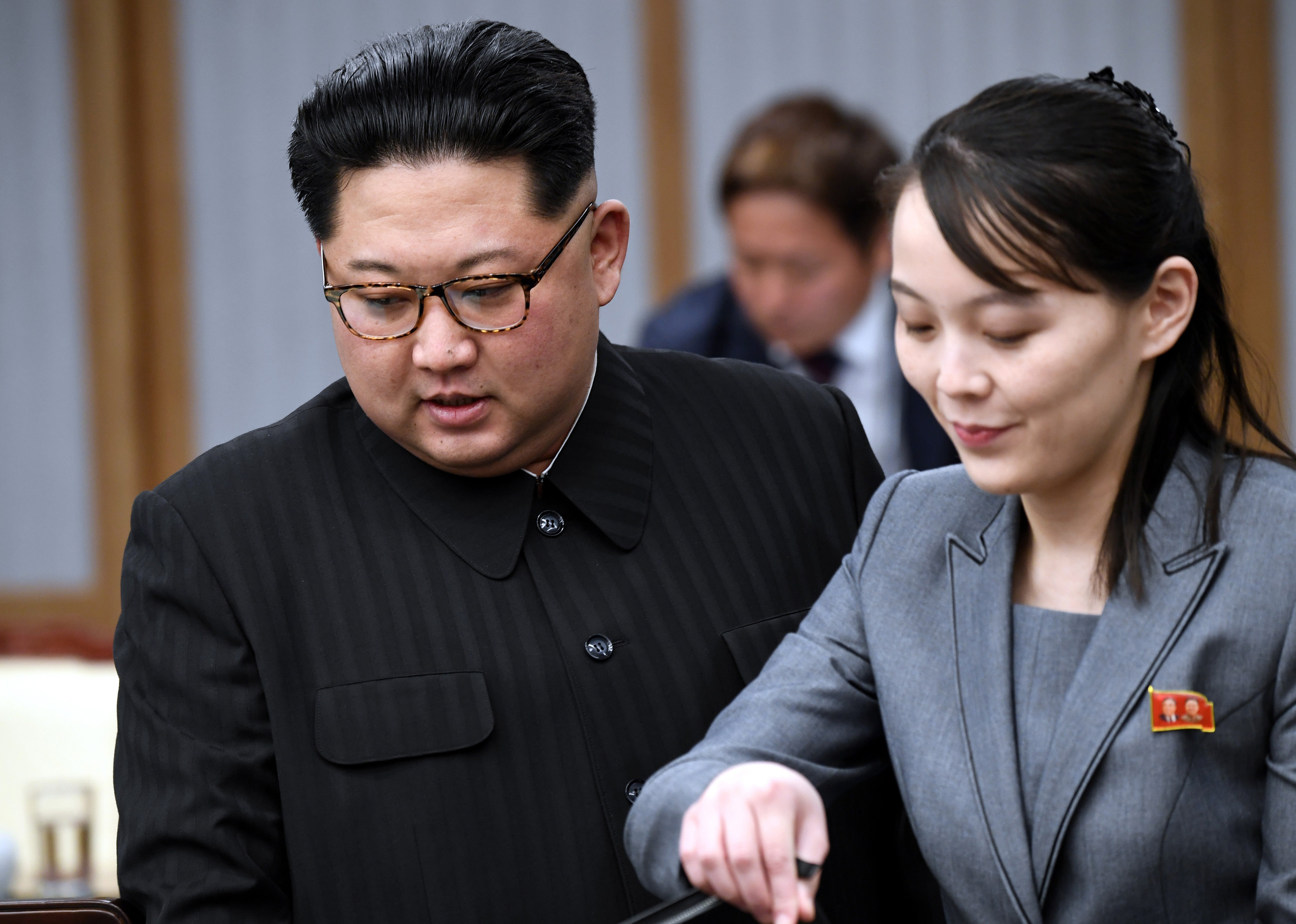 File: North Koraen leader Kim Jong Un and sister Kim Yo Jong attend the Inter-Korean Summit at the Peace House in South Korea