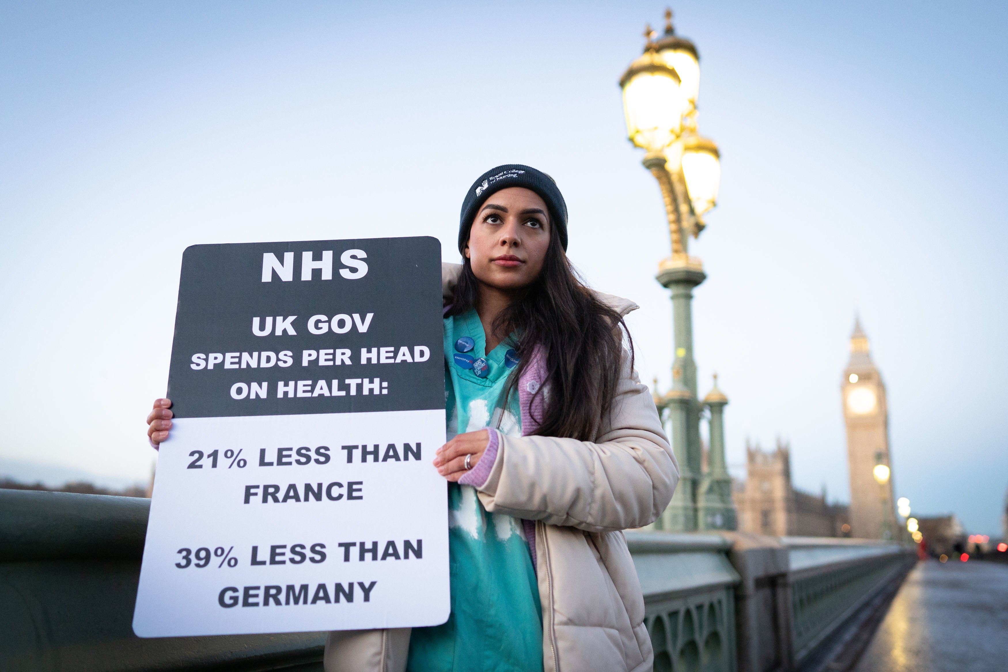 Members of the Royal College of Nursing (RCN) on the picket line outside St Thomas’ Hospital in London as nurses in England, Wales and Northern Ireland take industrial action over pay