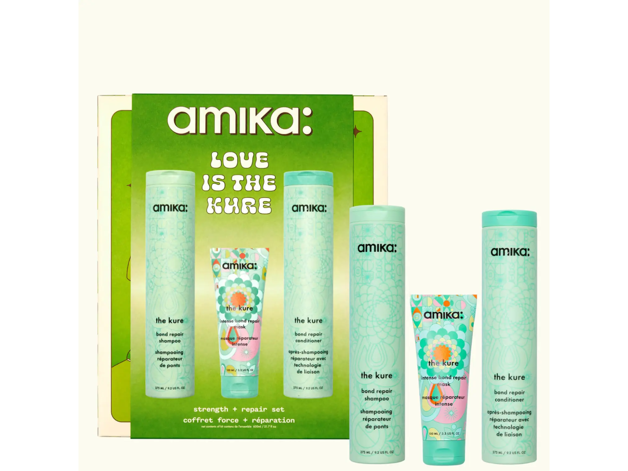 Amika love is the kure strength + repair set: £31.50, Loveamika.co.uk