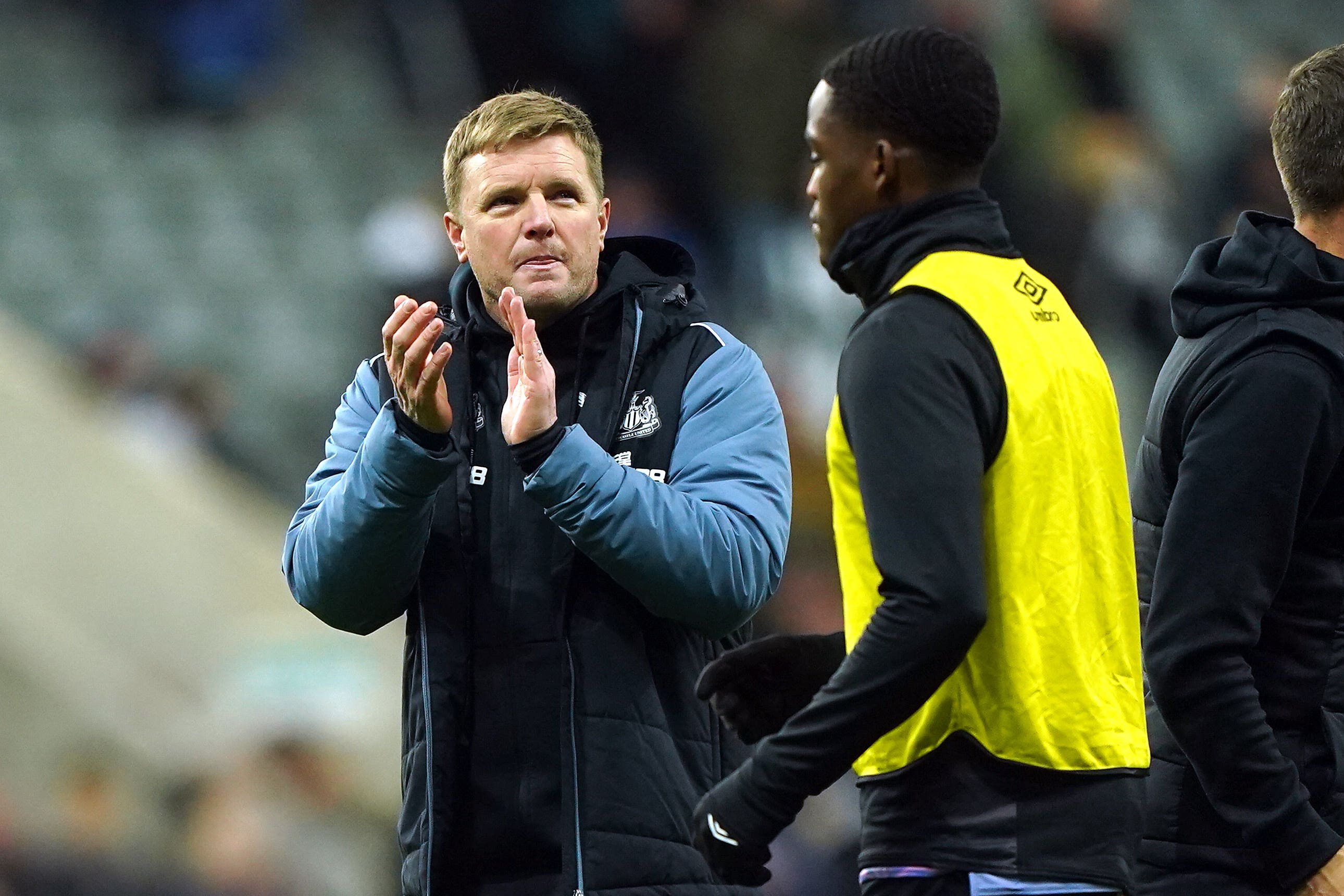 Newcastle head coach Eddie Howe, left, is targeting a place in the Carabao Cup semi-finals (Owen Humphreys/PA)