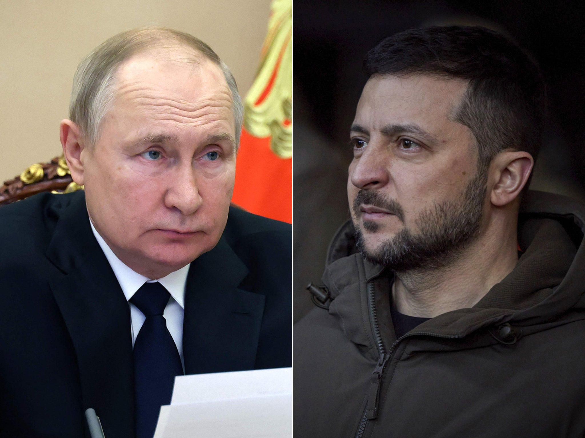 Vladimir Putin, left, and Volodymyr Zelensky