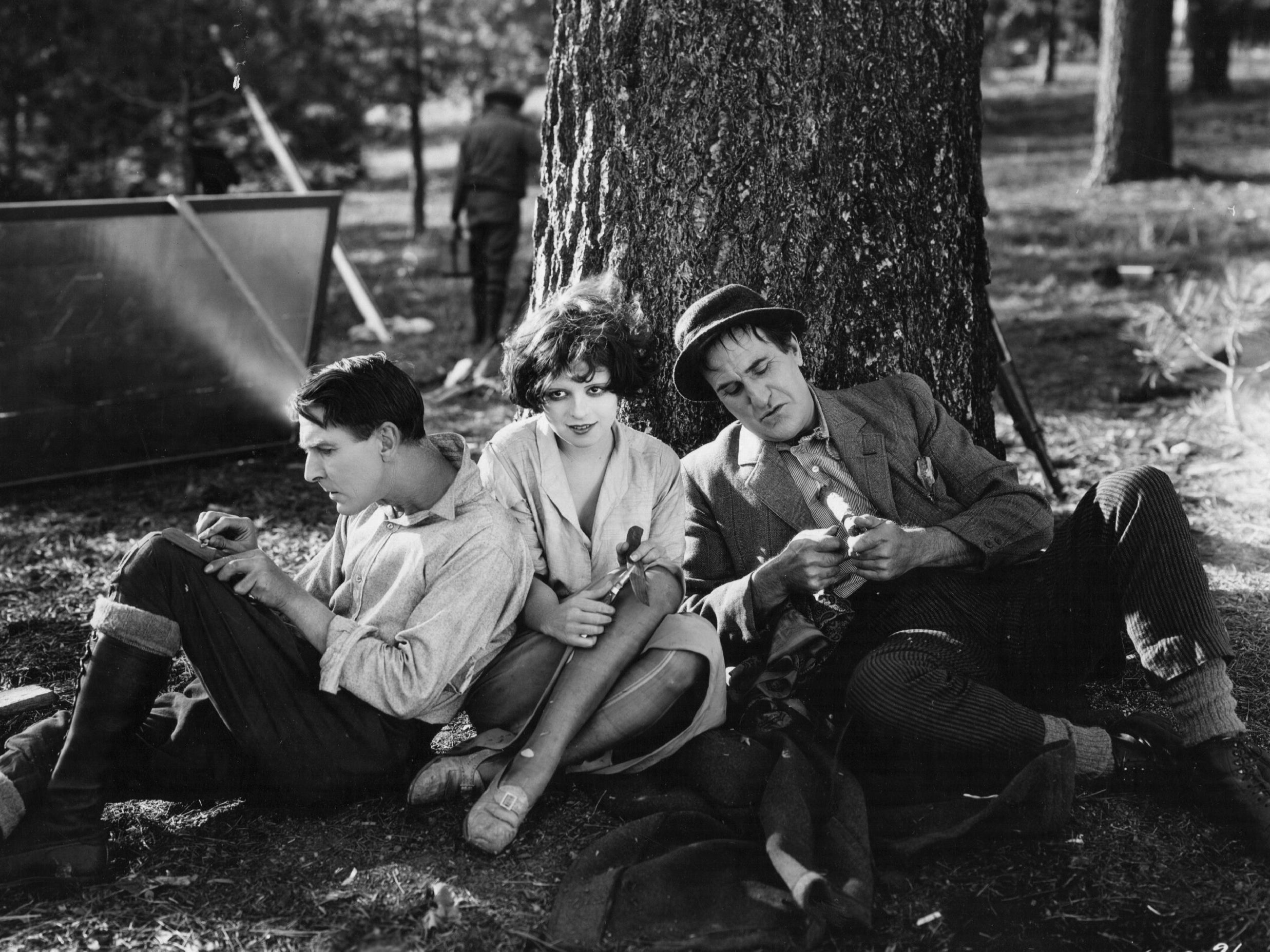 Percy Marmont, Clara Bow and Ernest Torrence take a short rest while filming ‘Mantrap’, 1926