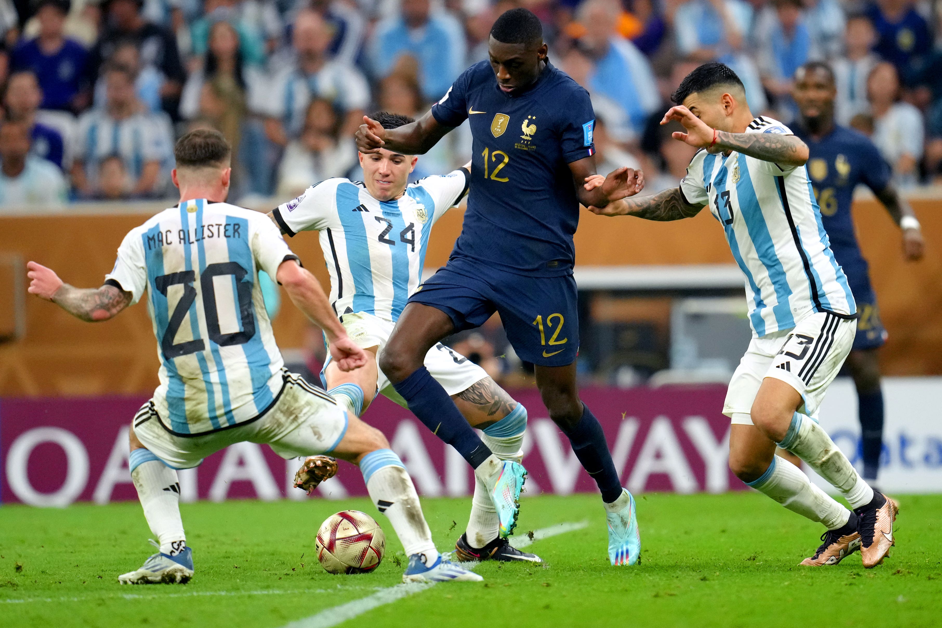 World Cup winners Alexis Mac Allister, left, and Cristian Romero, right, are among the finalists who could be back in Premier League action eight days later (Nick Potts/PA)