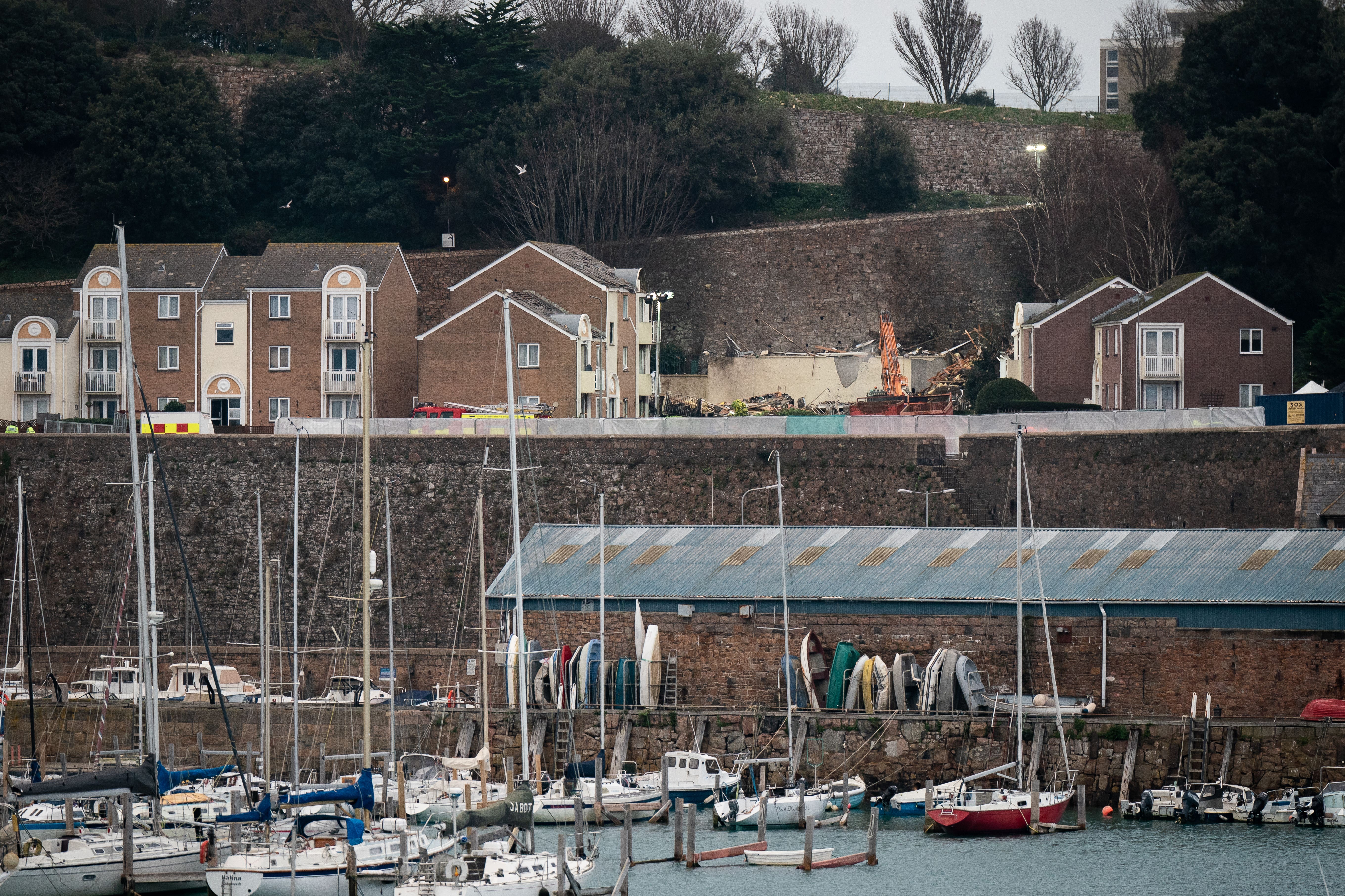 The scene of an explosion and fire at a block of flats in St Helier, Jersey (Aaron Chown/PA)