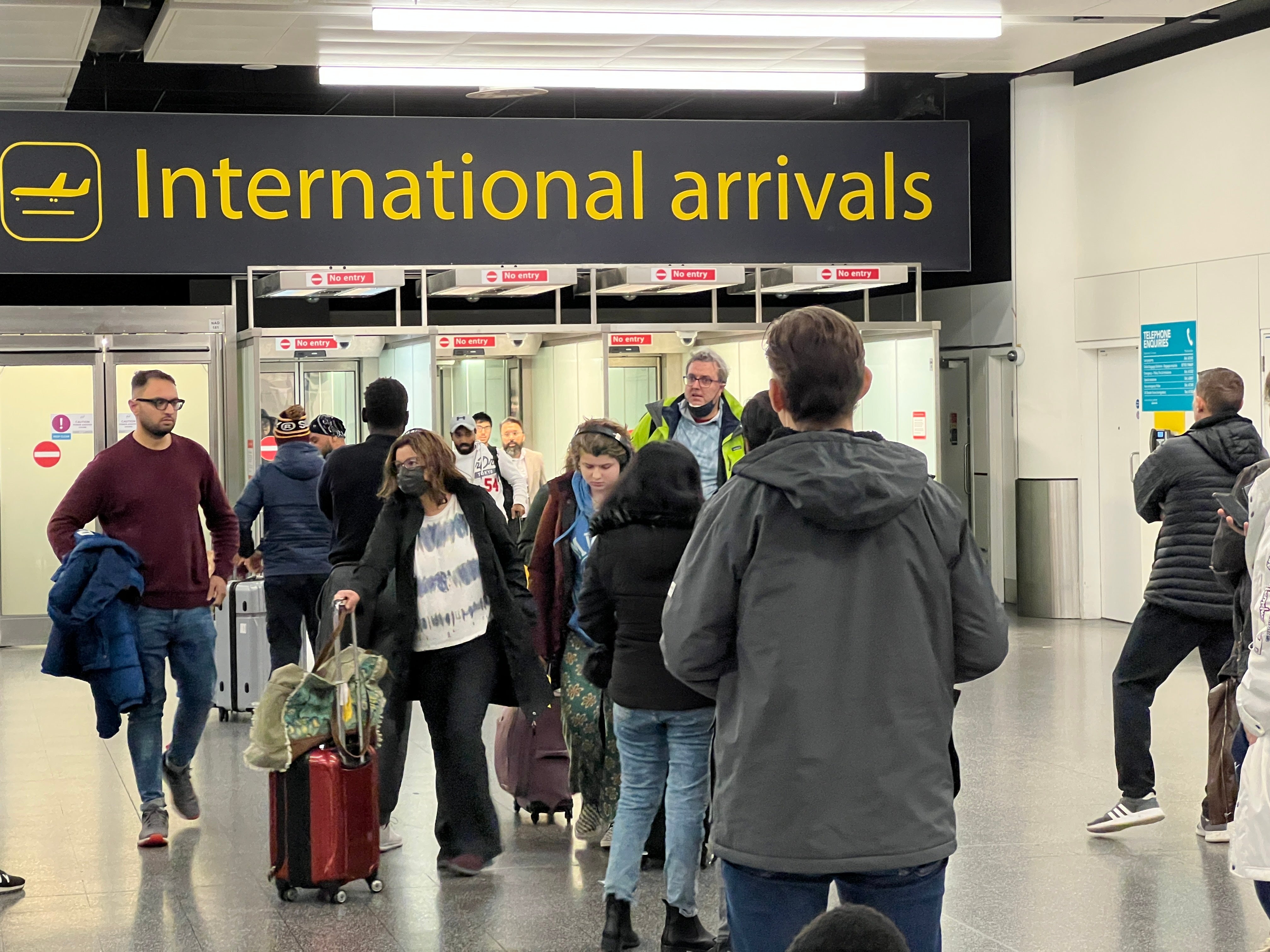 Passengers at Gatwick Airport this morning