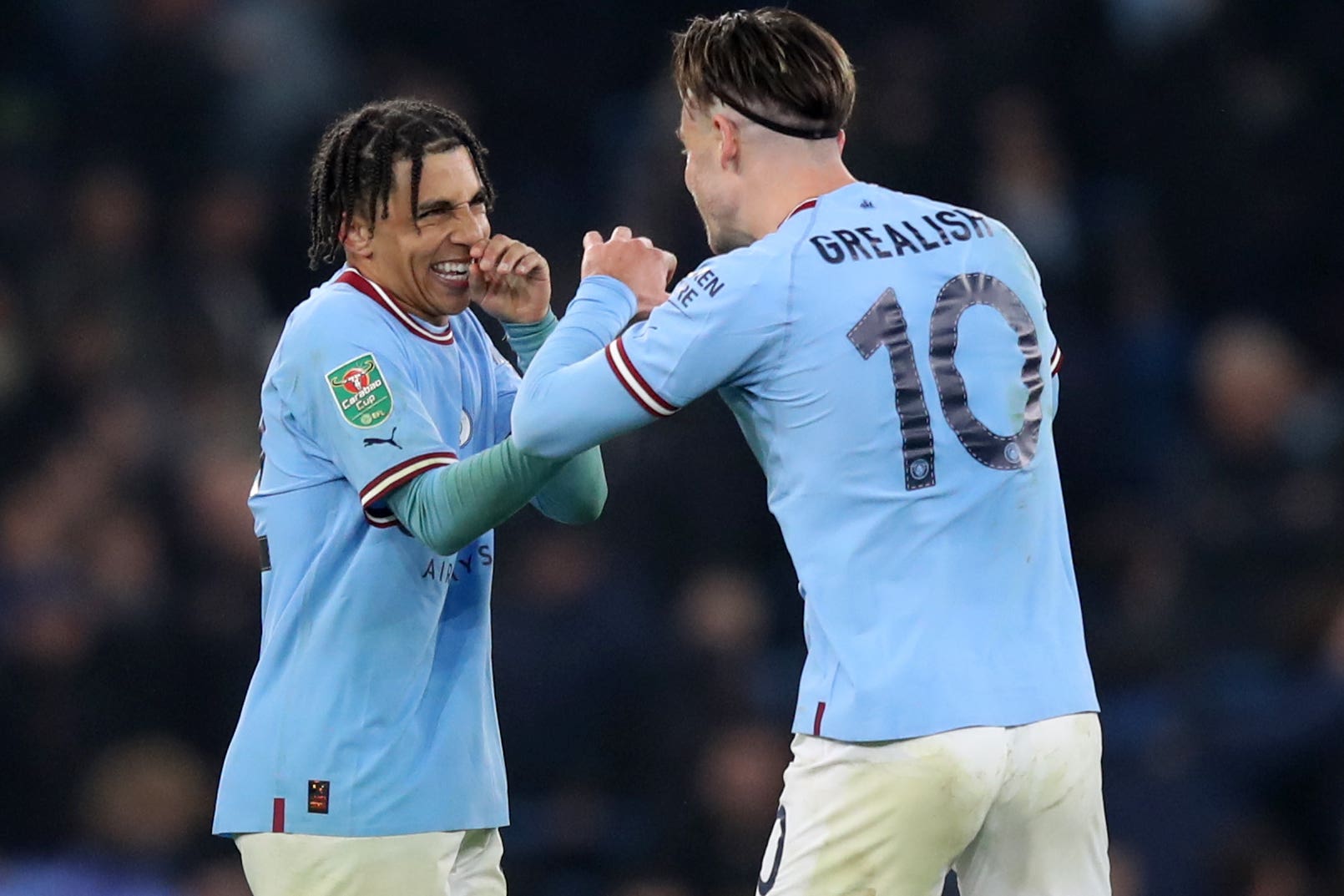 Rico Lewis, left, impressed in Manchester City’s victory over Liverpool on Thursday (Isaac Parkin/PA)