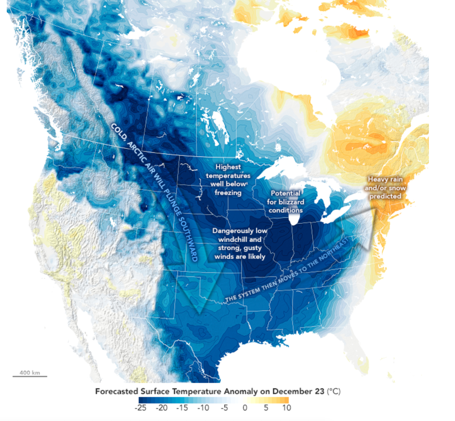 Weather map of US on December 23