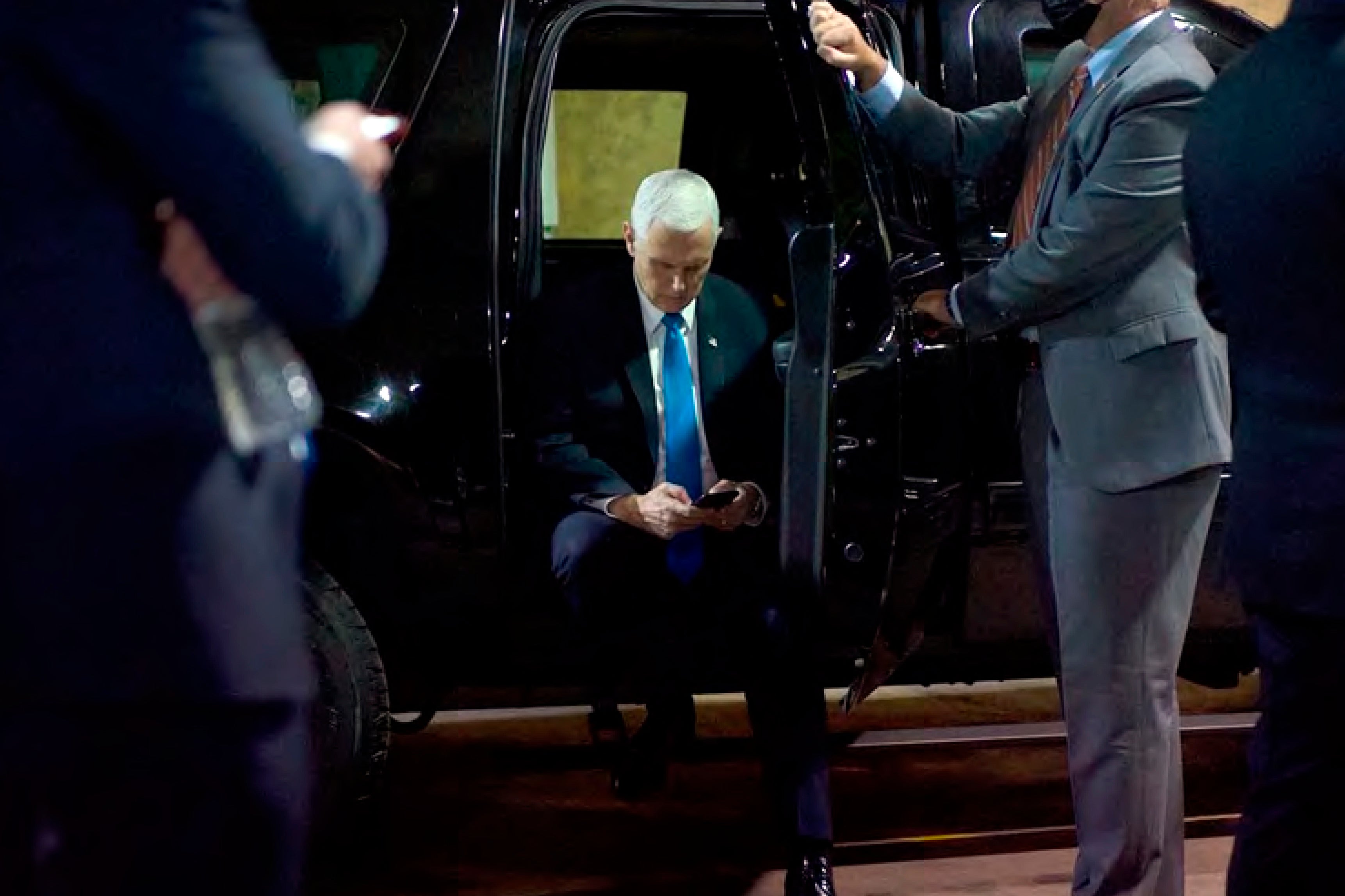 Mike Pence waits in a secure parking garage as Trump supporters overran the US Capitol