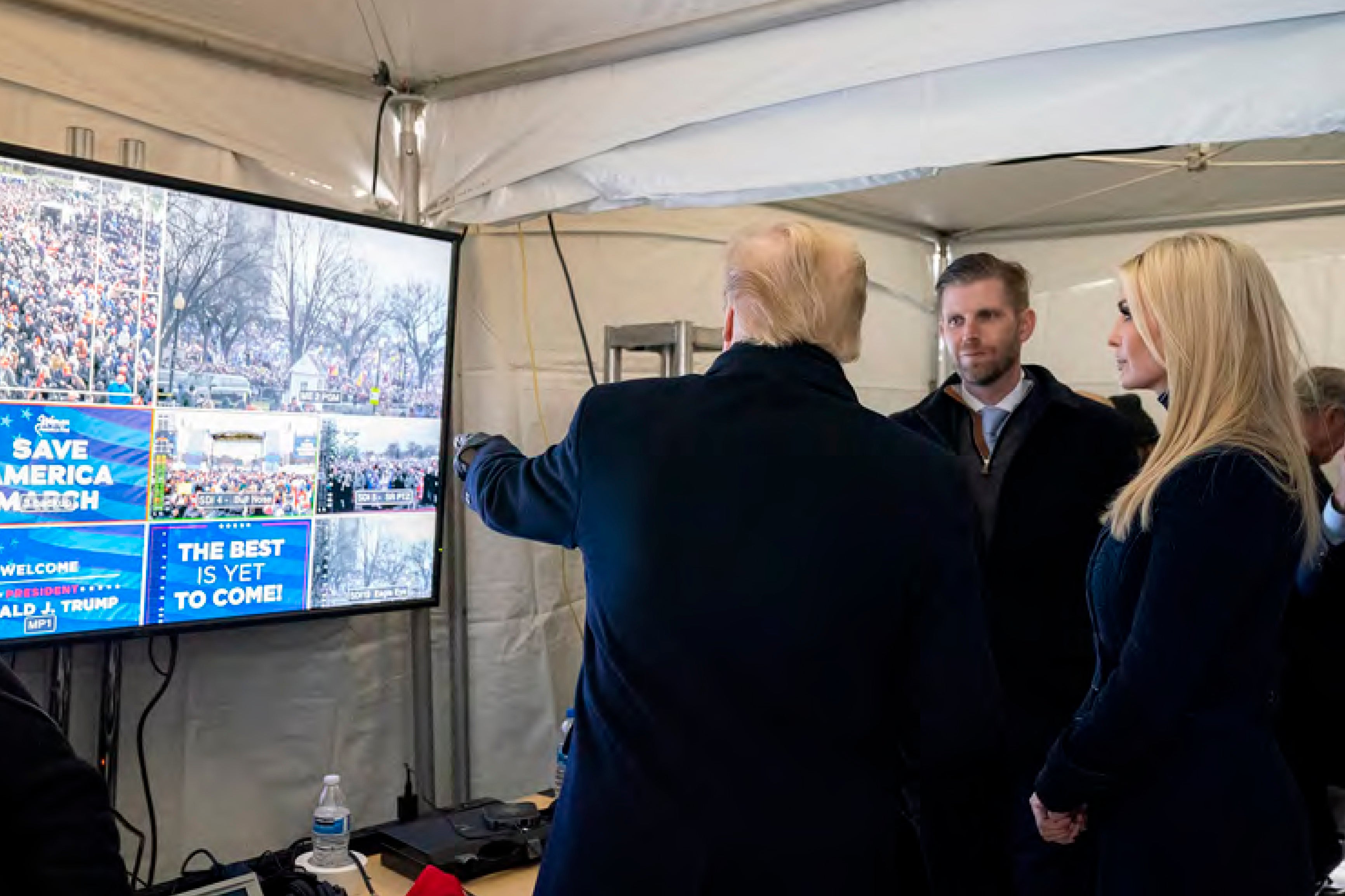 Donald Trump and his family watch video feeds showing masses of supporters rallying in the Capitol on Januuary 6