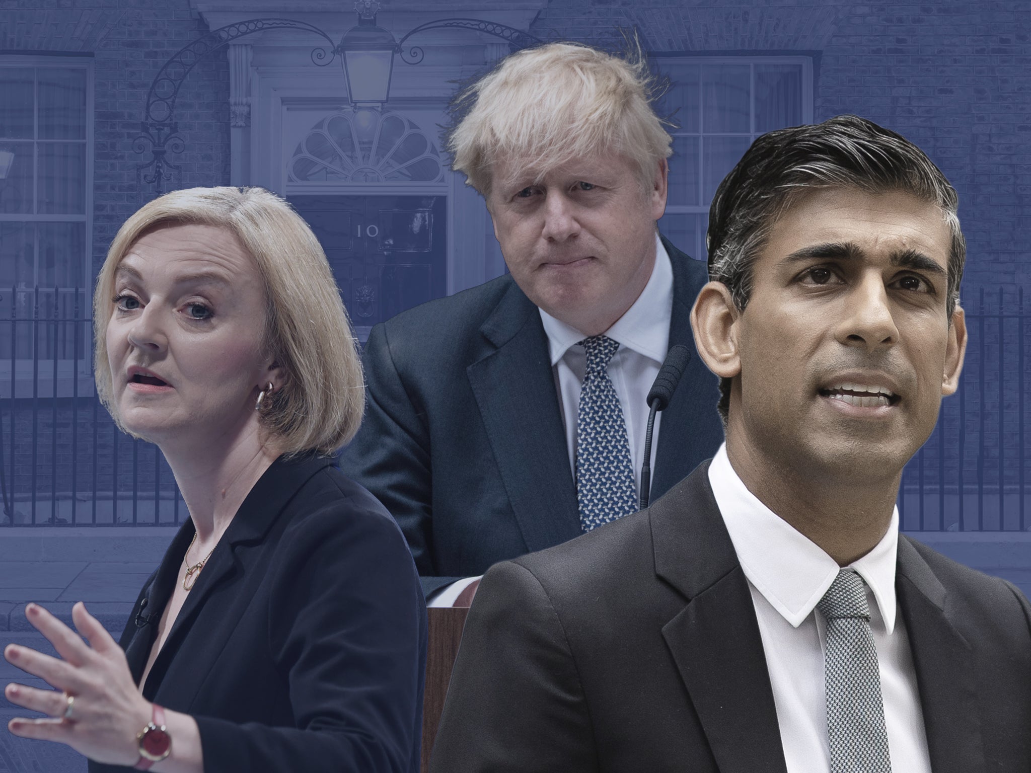 There have been three prime ministers this year. The short-lived Liz Truss, left, who replaced Boris Johnson, centre. And finally Rishi Sunak