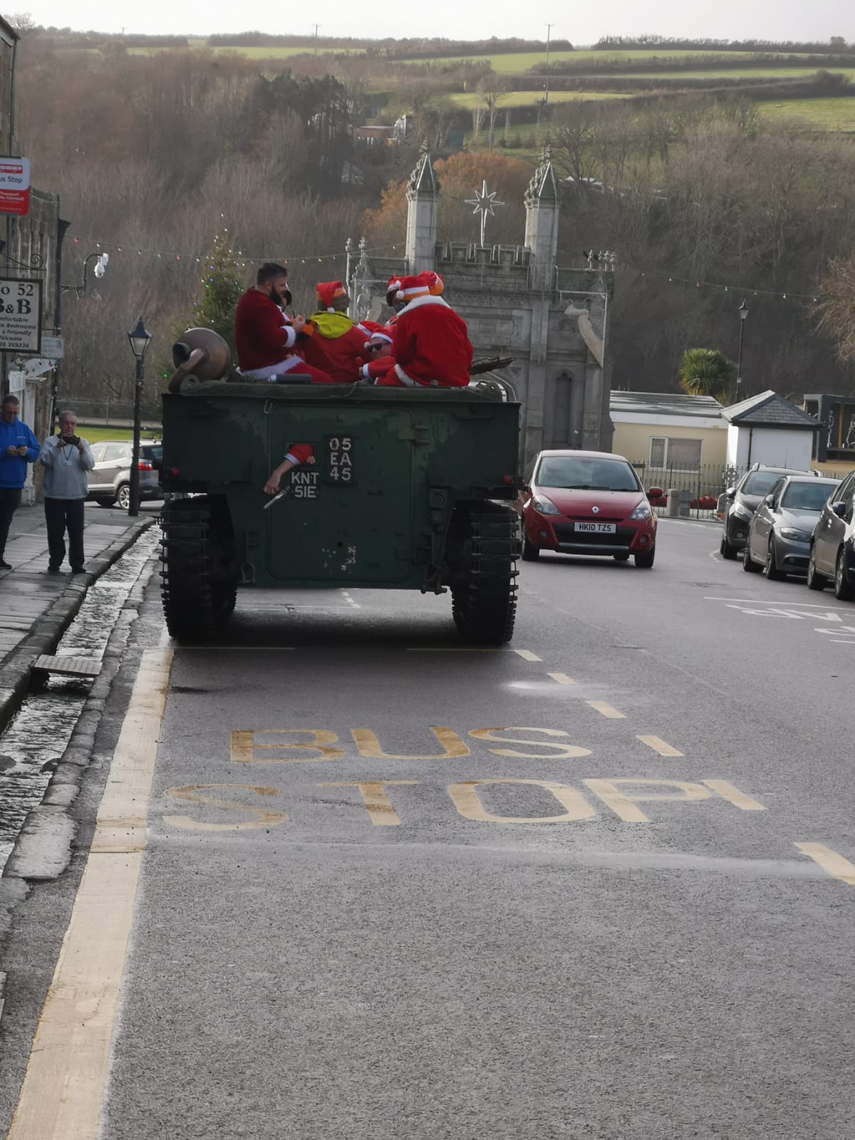 The Santas were spotted earlier in the day in Helston