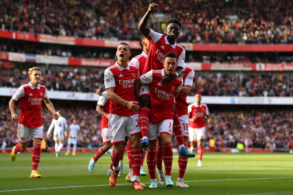 Arsenal celebrate after scoring against Liverpool back in October