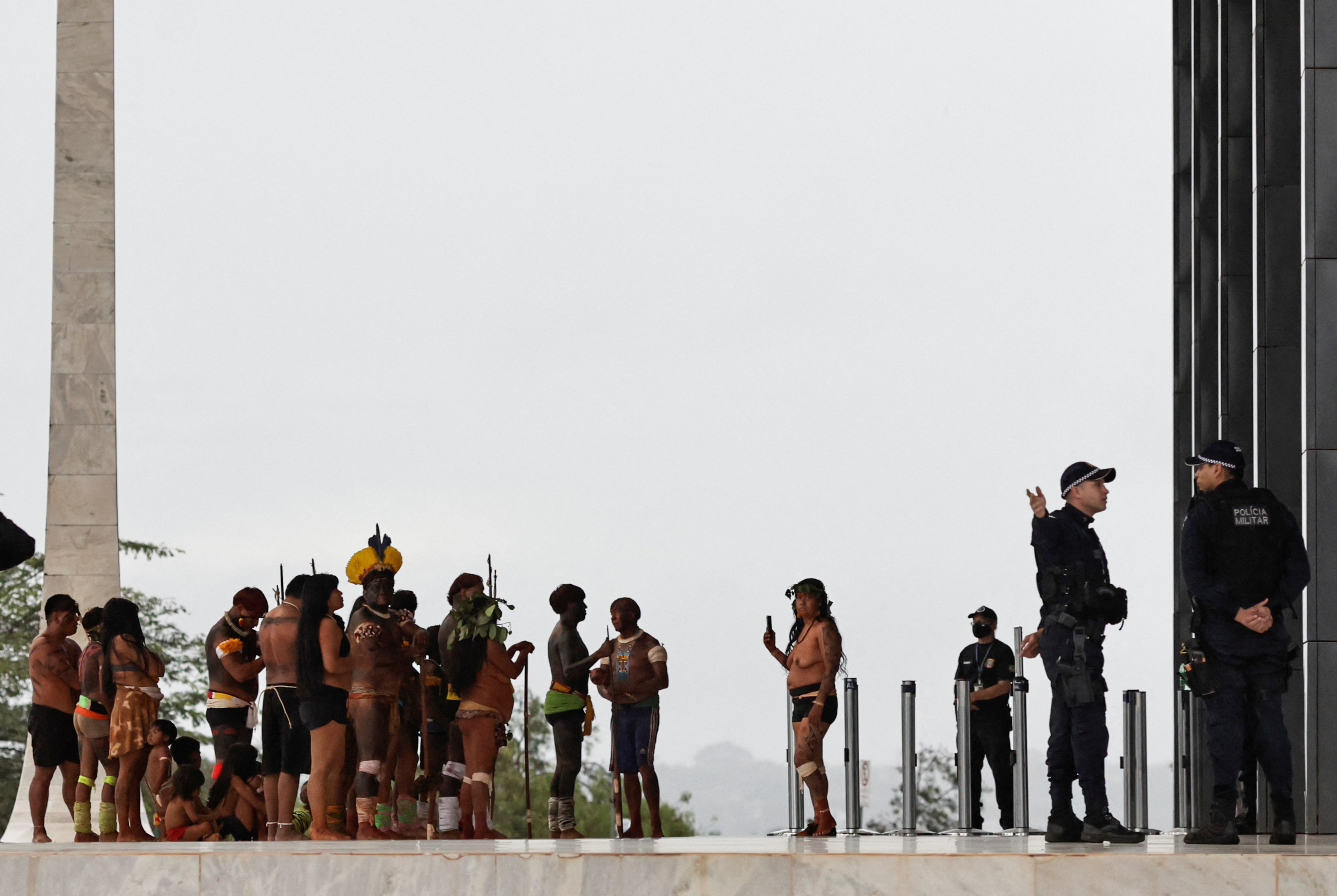 Indigenous people supporting Jair Bolsonaro protest in front of the Supreme Court in Brasilia on Sunday