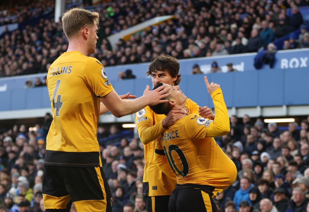 Daniel Podence celebrates scoring Wolves’ equaliser