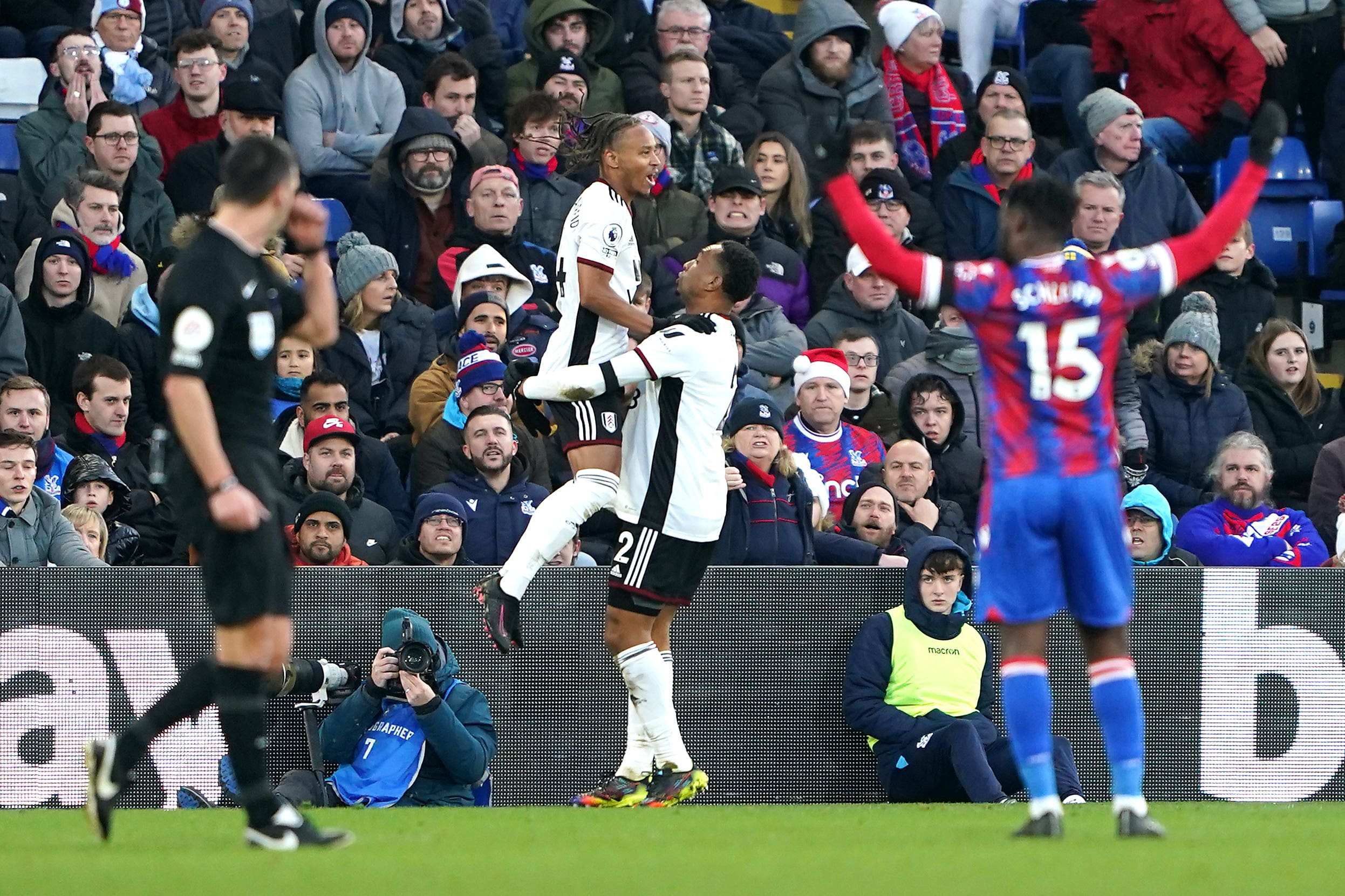 Fulham’s Bobby Decordova-Reid (centre left) was on the scoresheet for Crystal Palace (Zac Goodwin/PA)