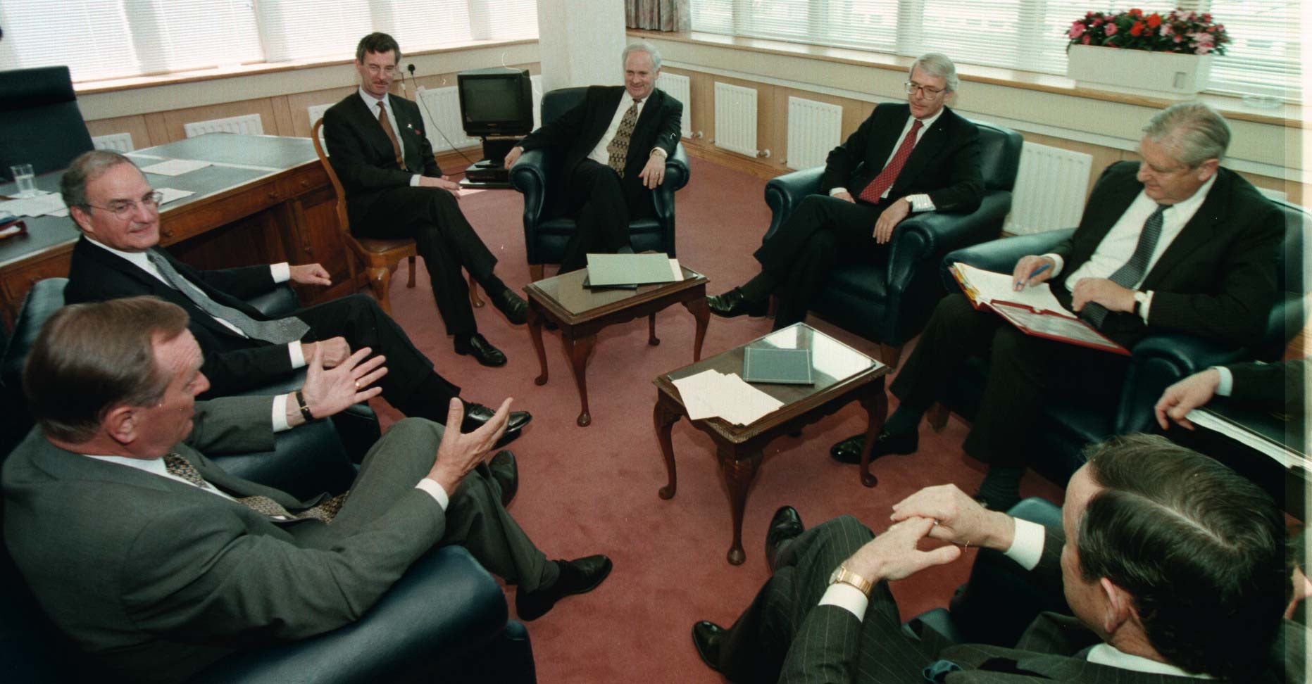 Talks with (left to right) Jean De Chastelain, George Mitchell, Dick Spring, then taoiseach John Bruton, then prime minister John Major and Sir Patrick Mayhew in 1996