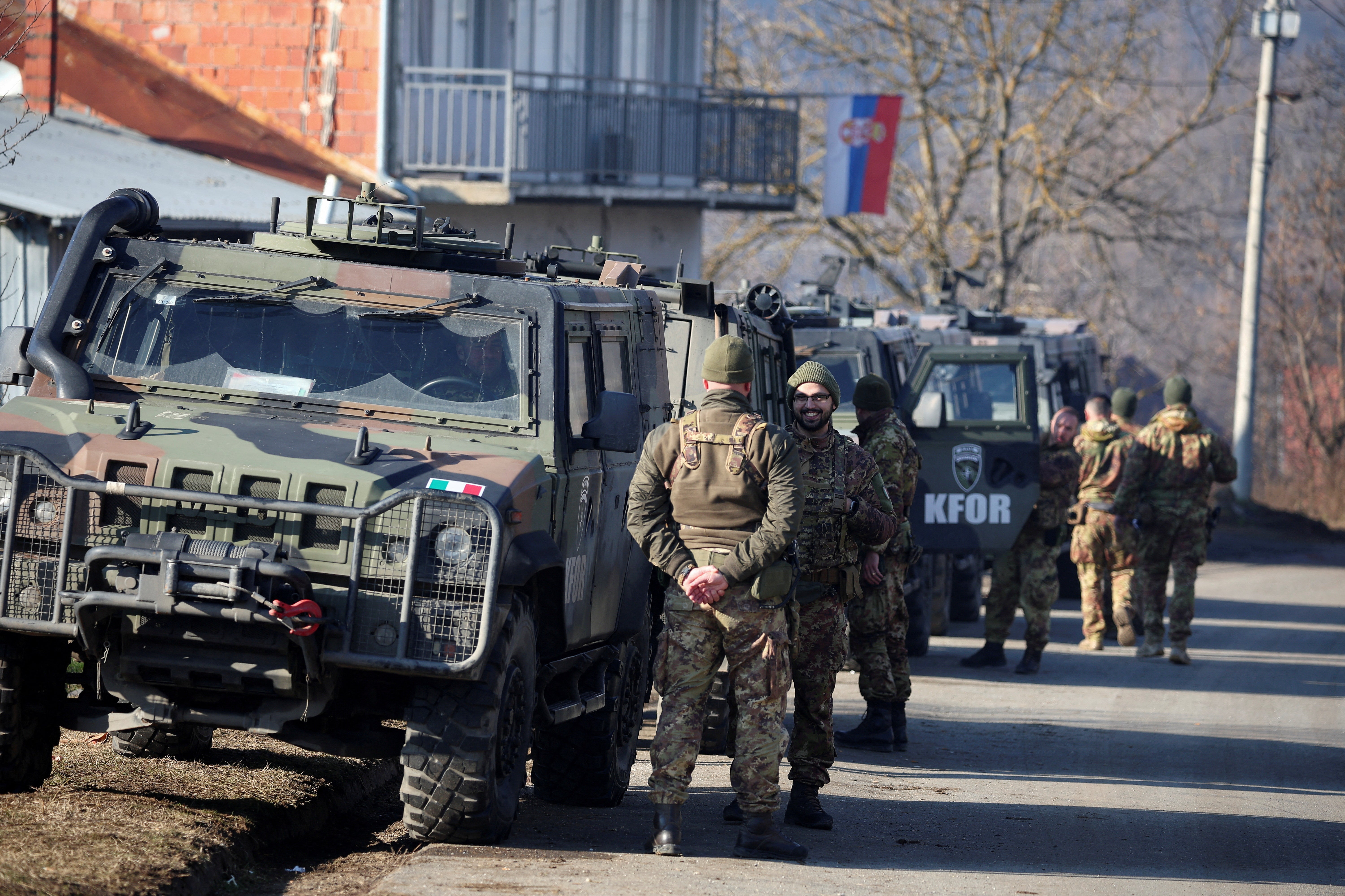 Kfor peace mission members in Kosovo on Tuesday