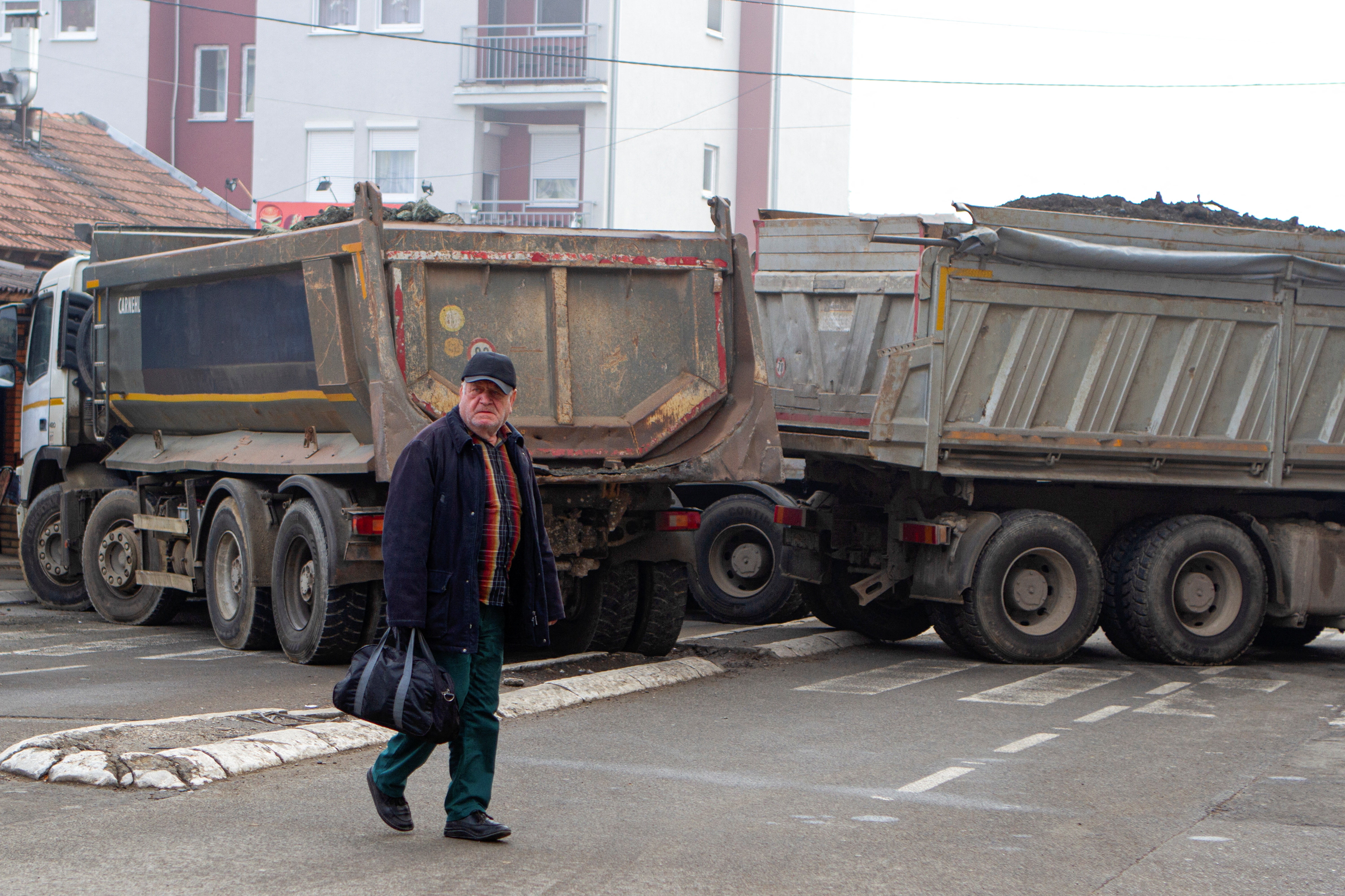 A Serb-erected roadblock in ethnically divided Mitrovica, Kosovo, on Tuesday