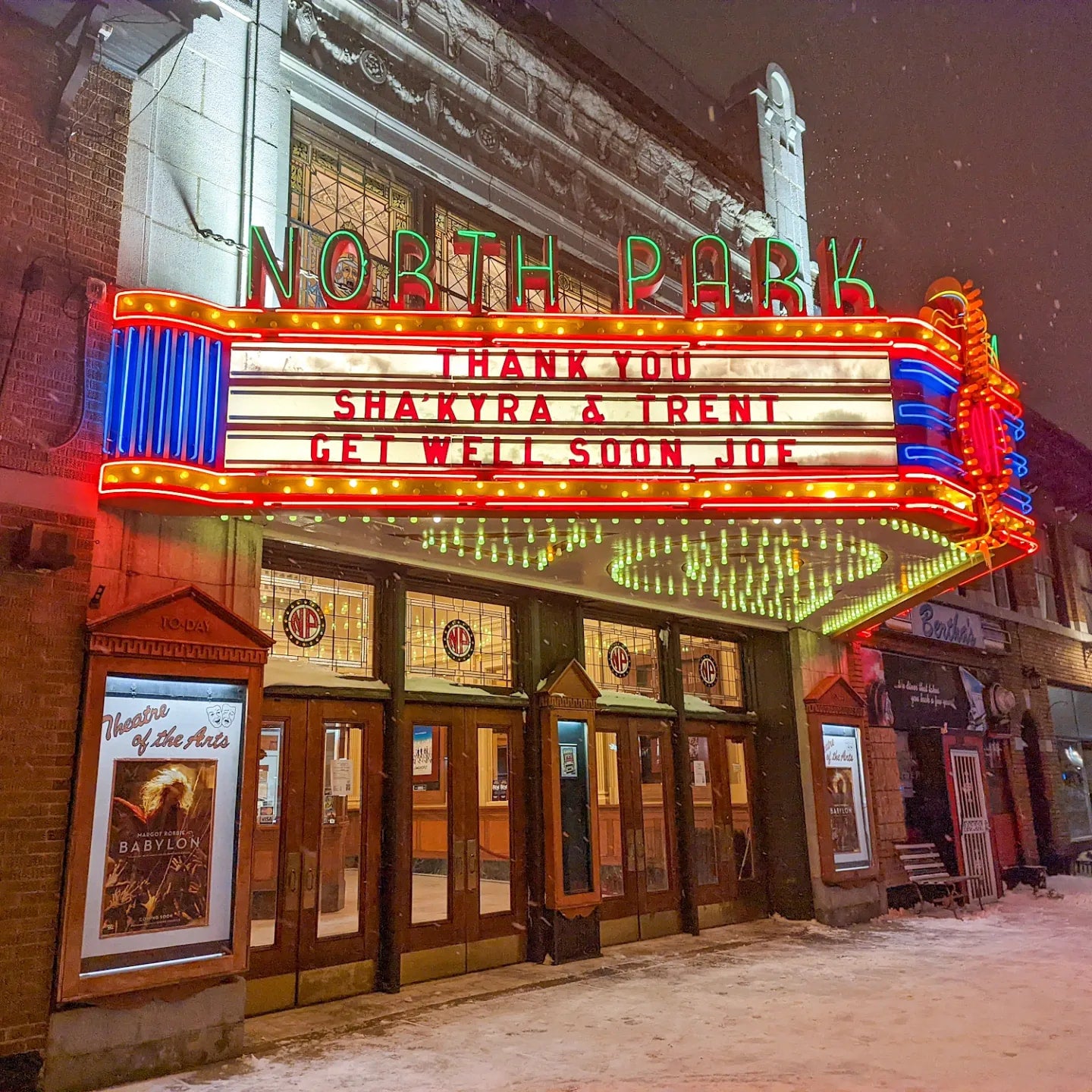 The North Park Theater in Buffalo thanked Sha’Kyra Aughtry and her partner Trent for saving Joe White’s life