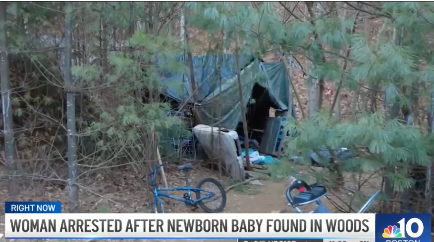 A homeless encampment near Manchester, New Hampshire, where emergency responders found a newborn boy early on Boxing Day