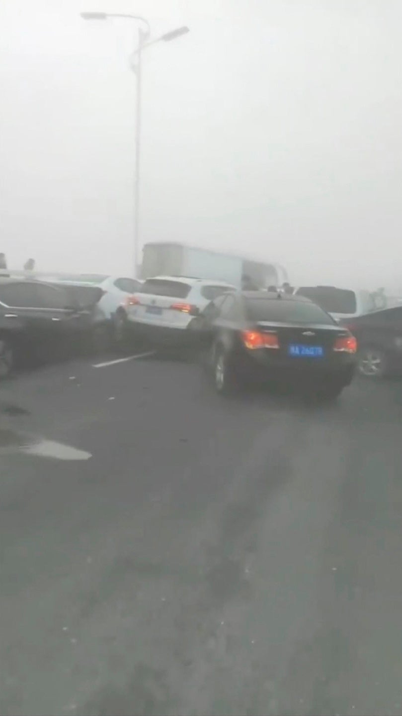 Fog could be seen on the crowded bridge