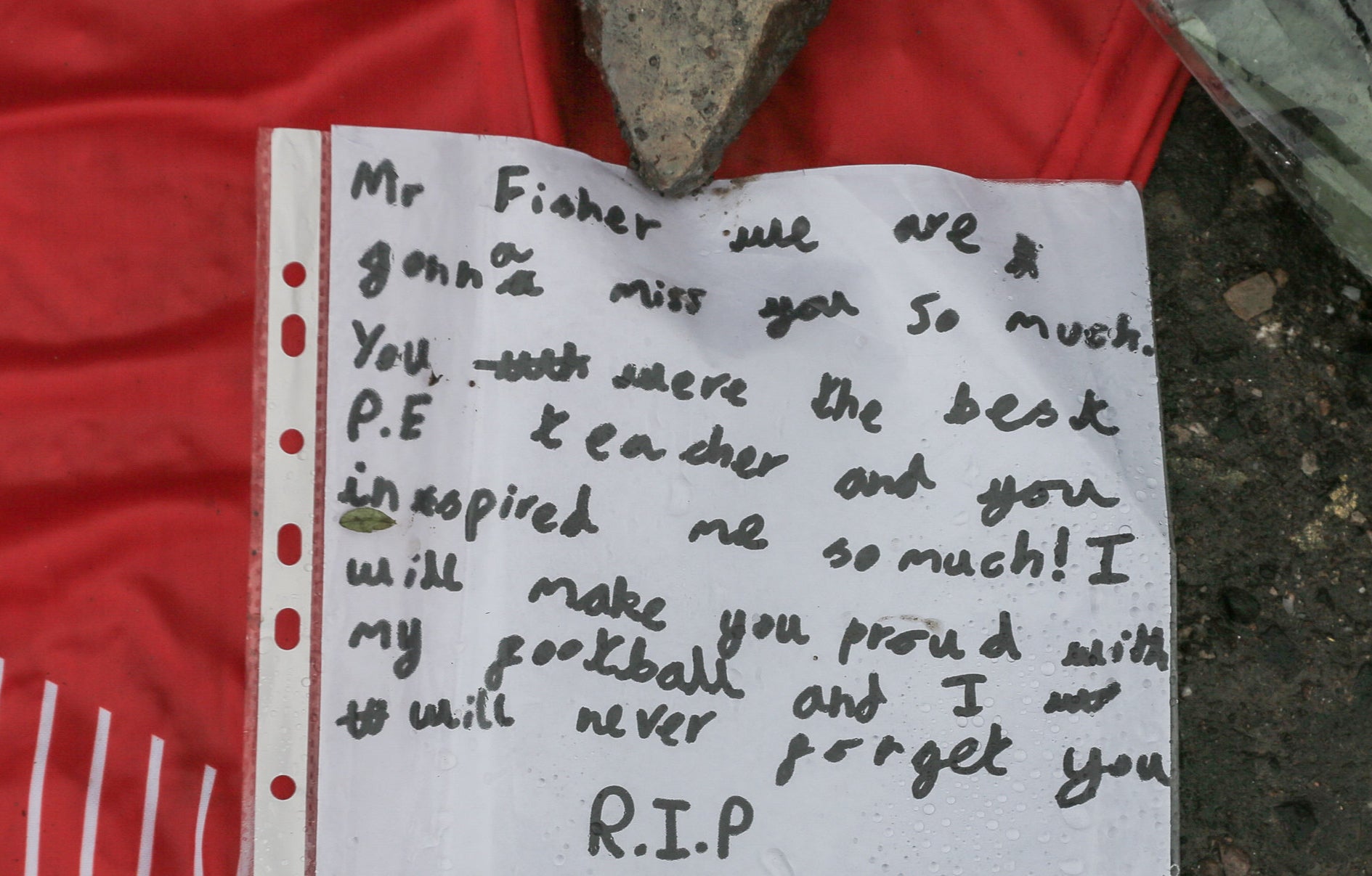 A tribute left by a pupil praising Cody Fisher as ‘the best PE teacher'