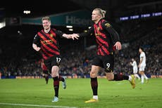 Erling Haaland scores twice as Manchester City beat dogged Leeds